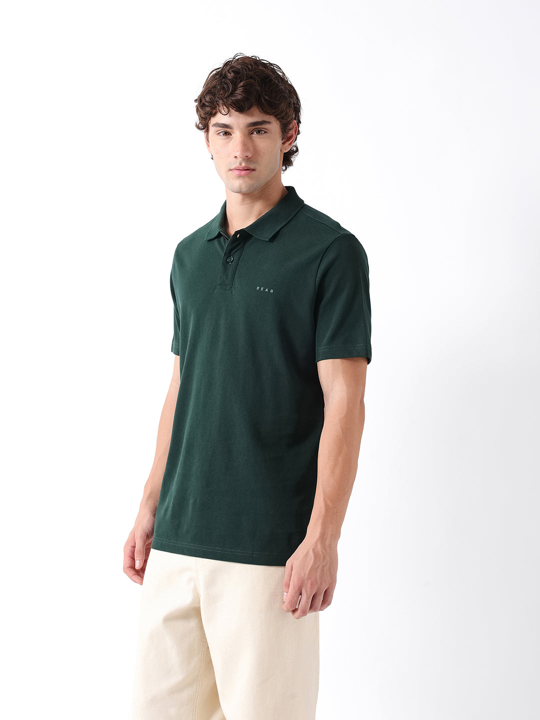Men Green Solid Cotton Polo T-Shirt