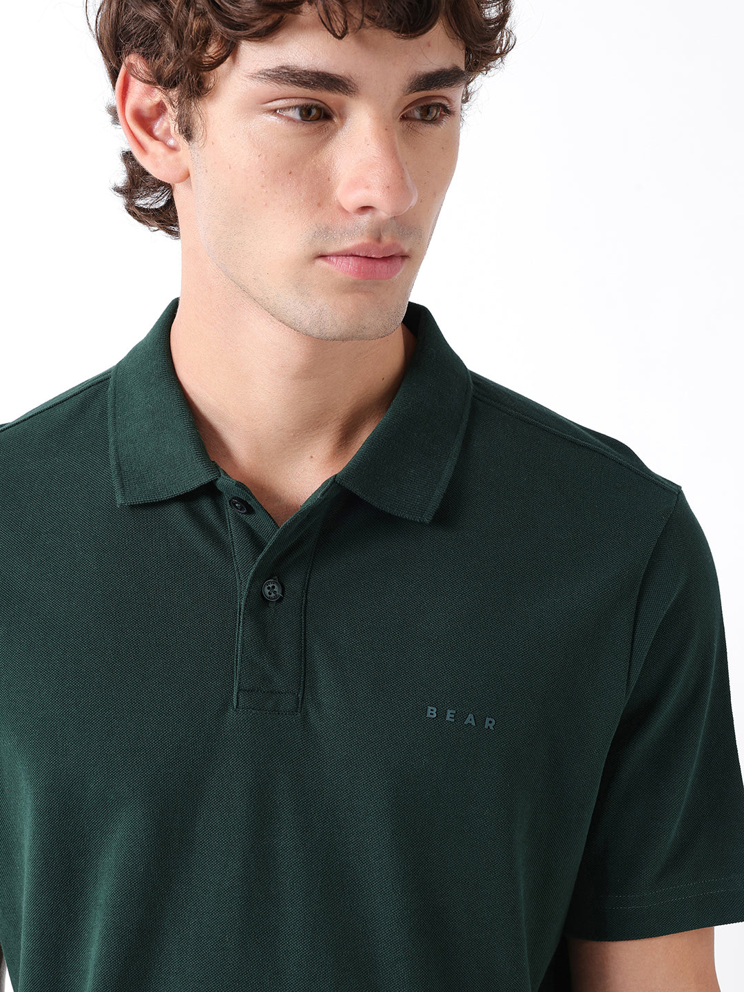 Men Green Solid Cotton Polo T-Shirt