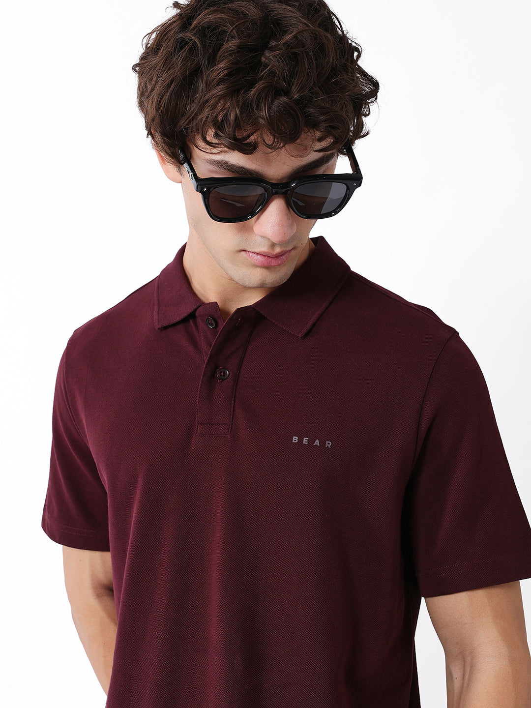 Men Maroon Solid Cotton Polo T-Shirt