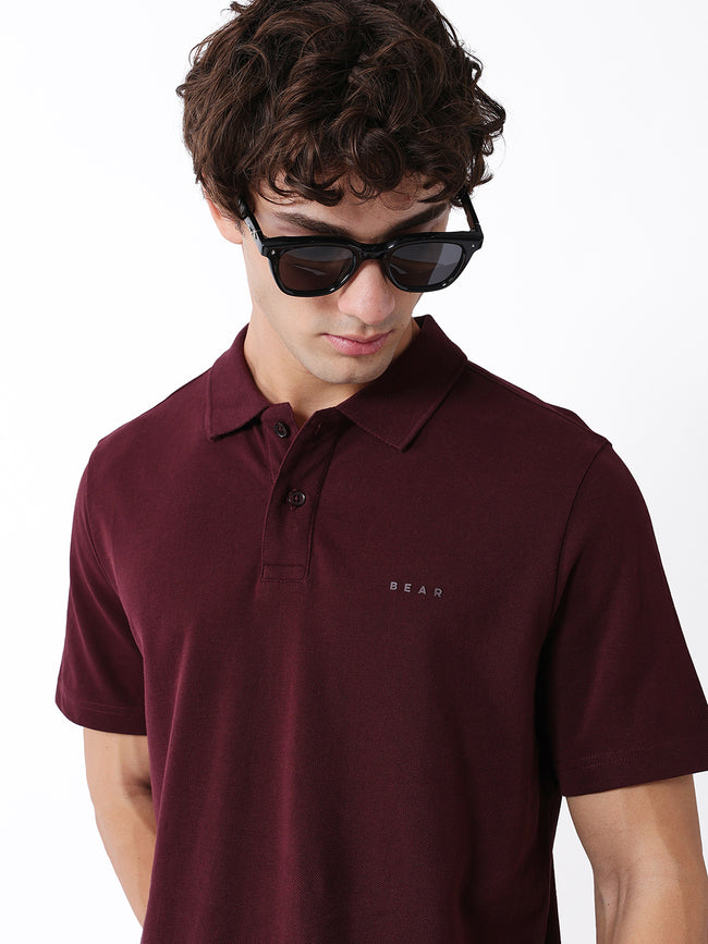 Men Maroon Solid Cotton Polo T-Shirt