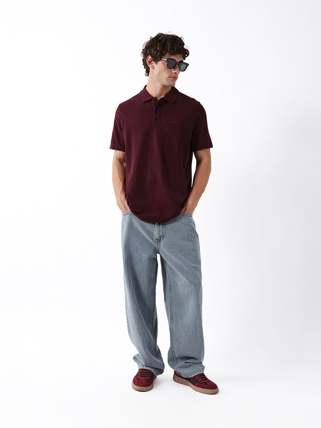 Men Maroon Solid Cotton Polo T-Shirt