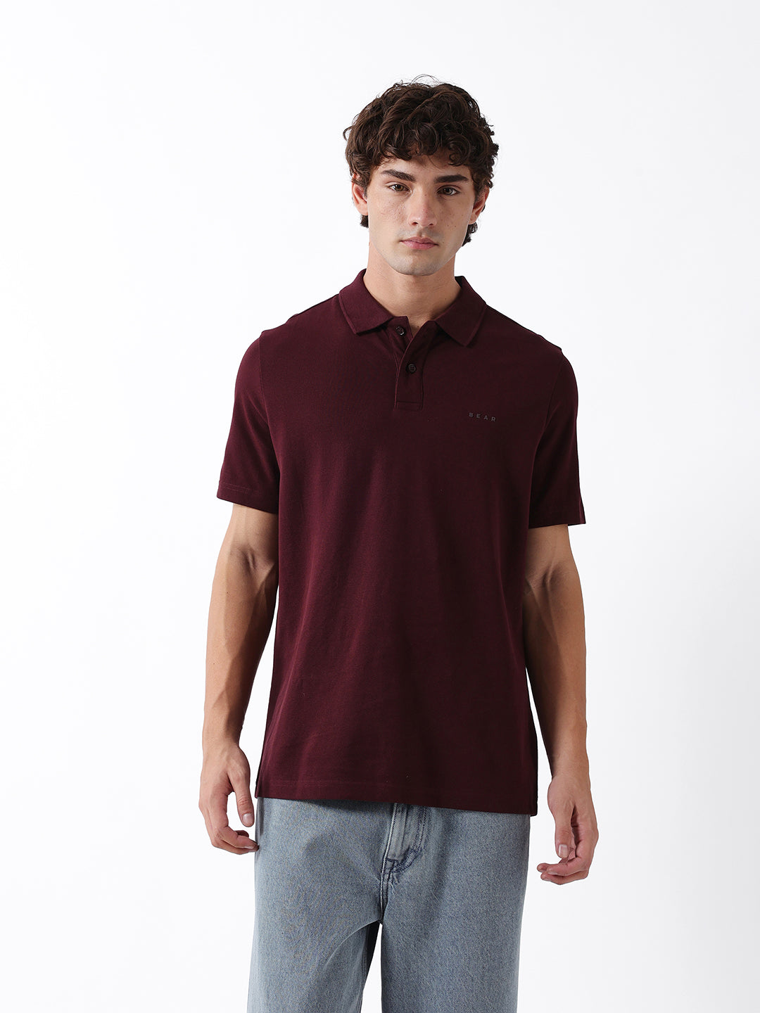 Men Maroon Solid Cotton Polo T-Shirt