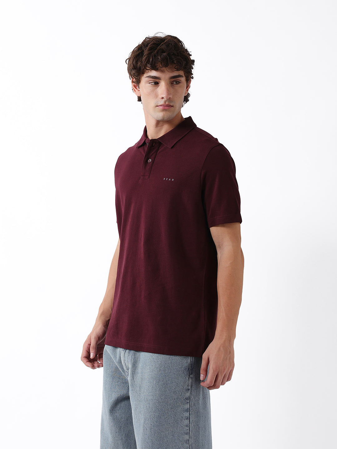 Men Maroon Solid Cotton Polo T-Shirt