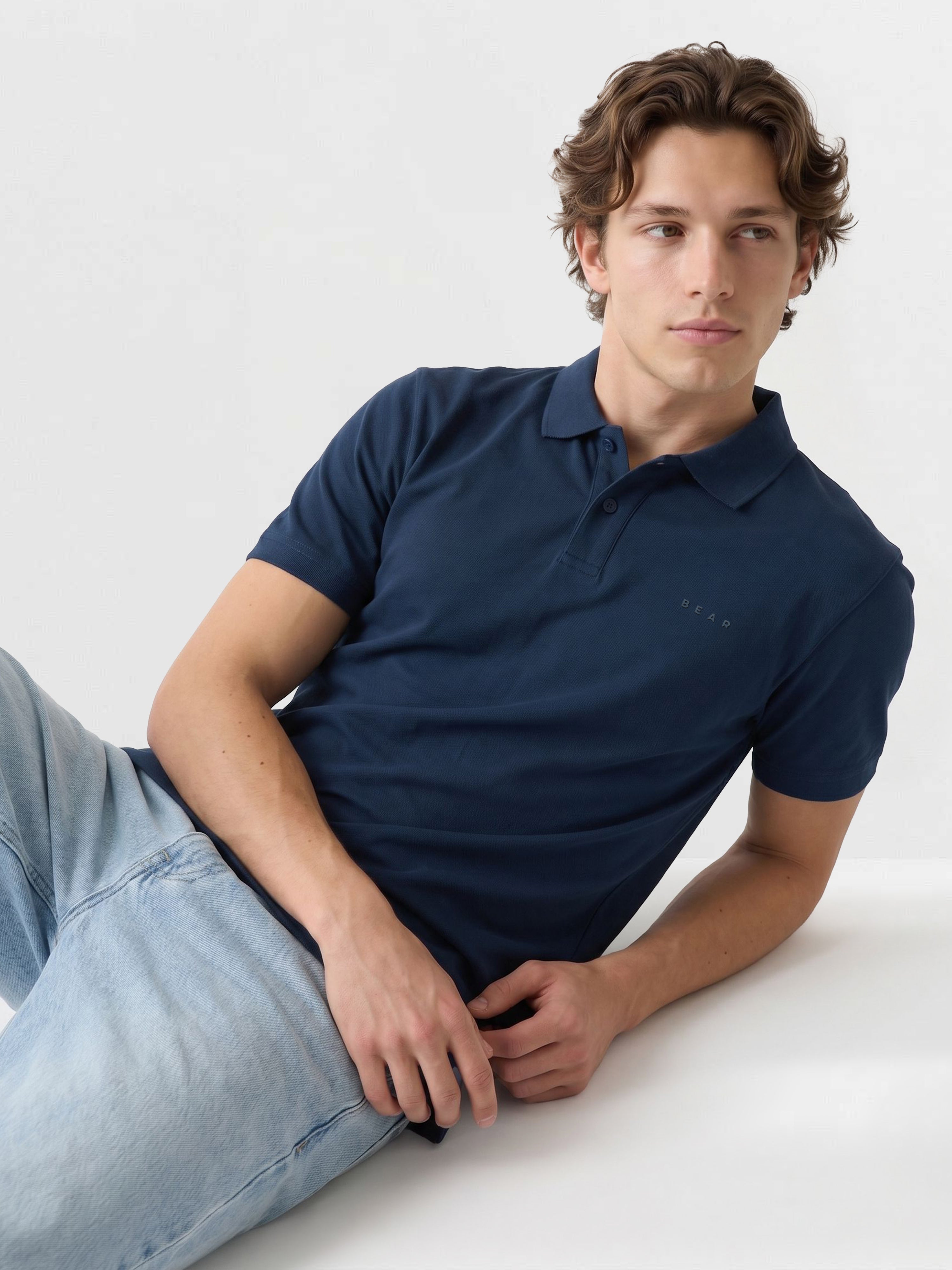 Men Navy Solid Cotton Polo T-Shirt