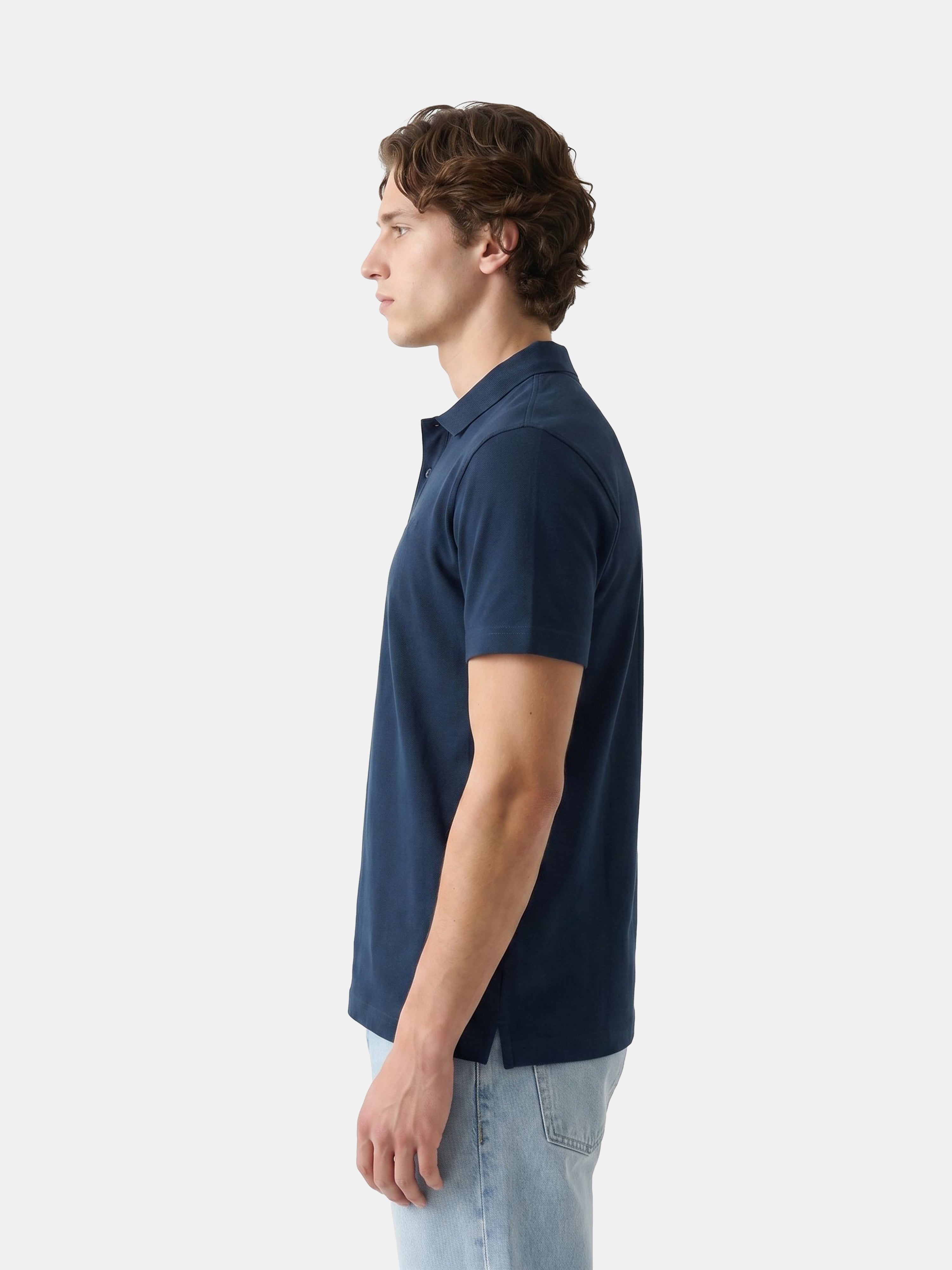 Men Navy Solid Cotton Polo T-Shirt