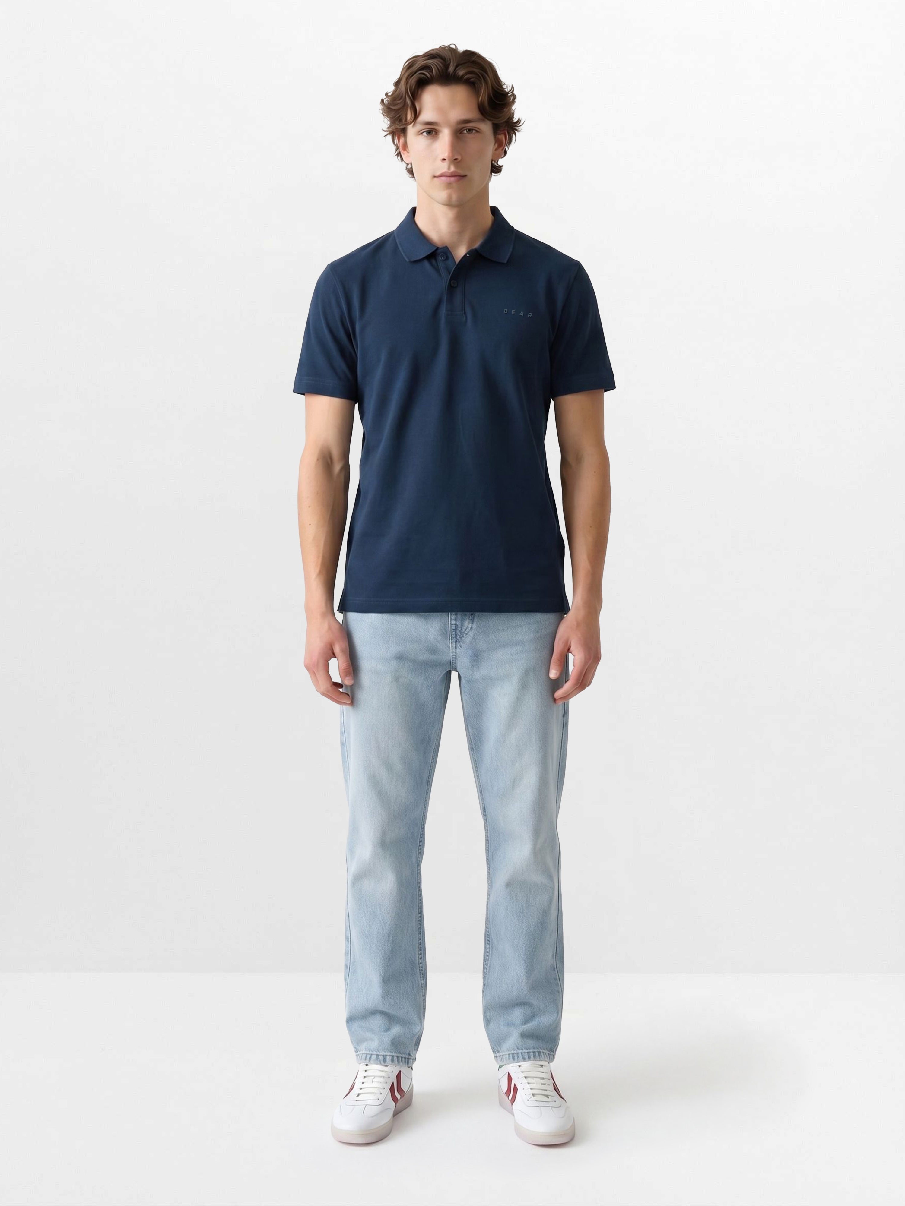 Men Navy Solid Cotton Polo T-Shirt