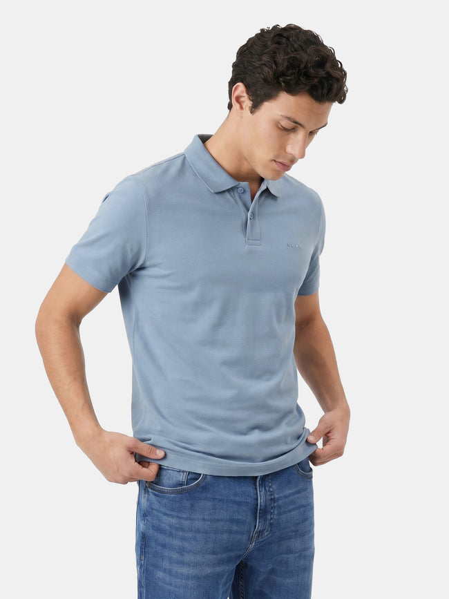 Men Blue Solid Cotton Polo T-Shirt