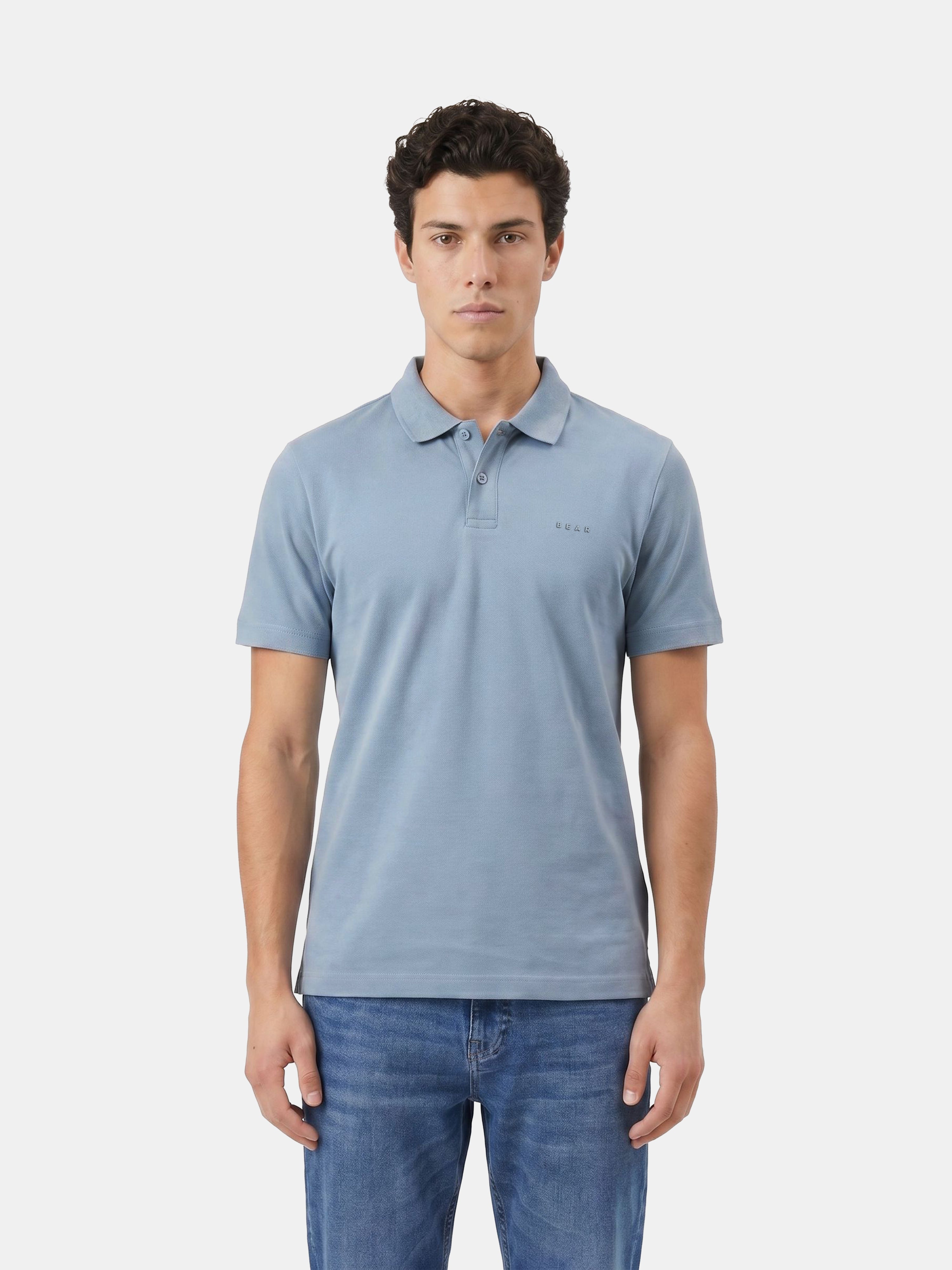 Men Blue Solid Cotton Polo T-Shirt