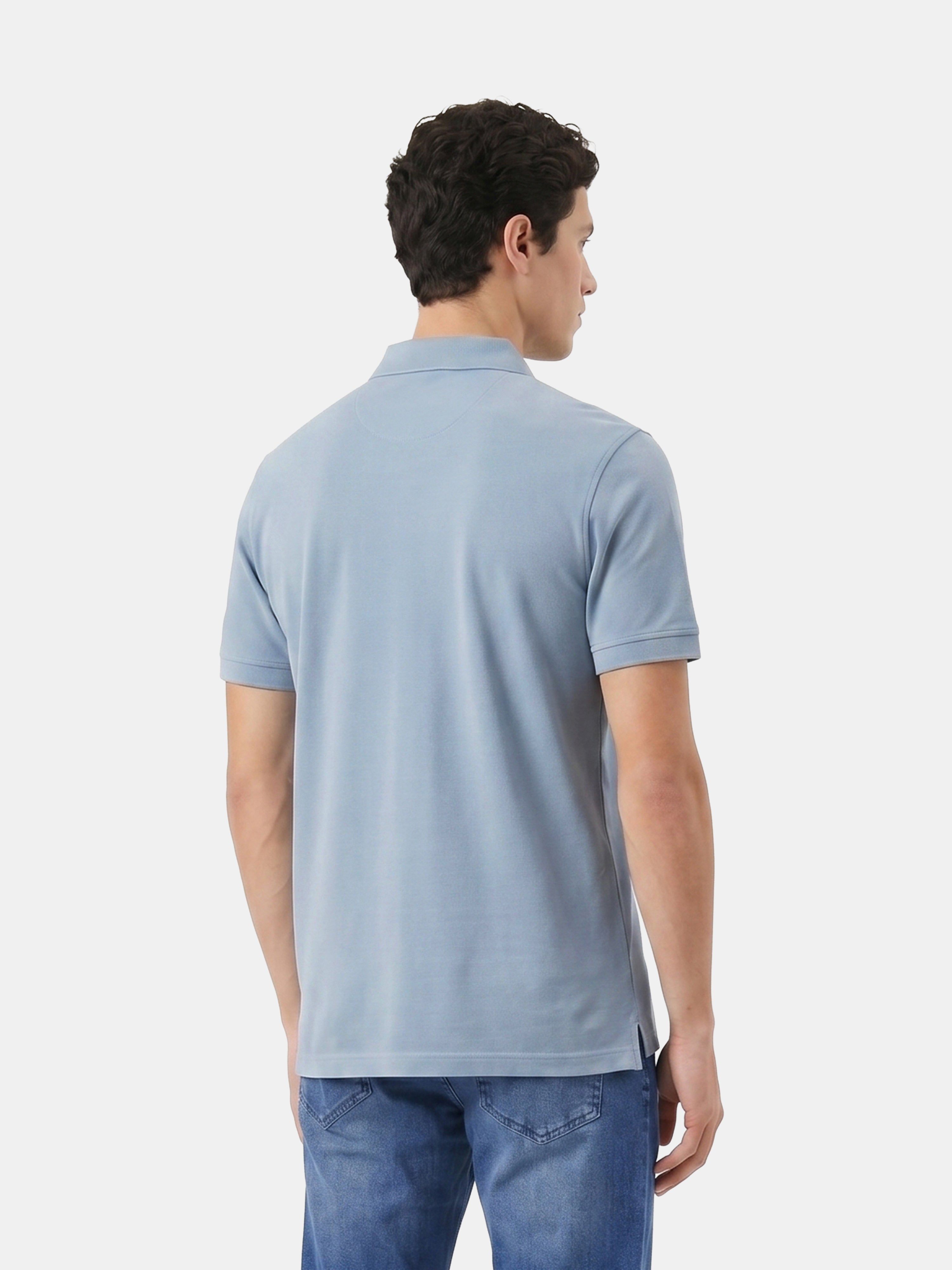 Men Blue Solid Cotton Polo T-Shirt