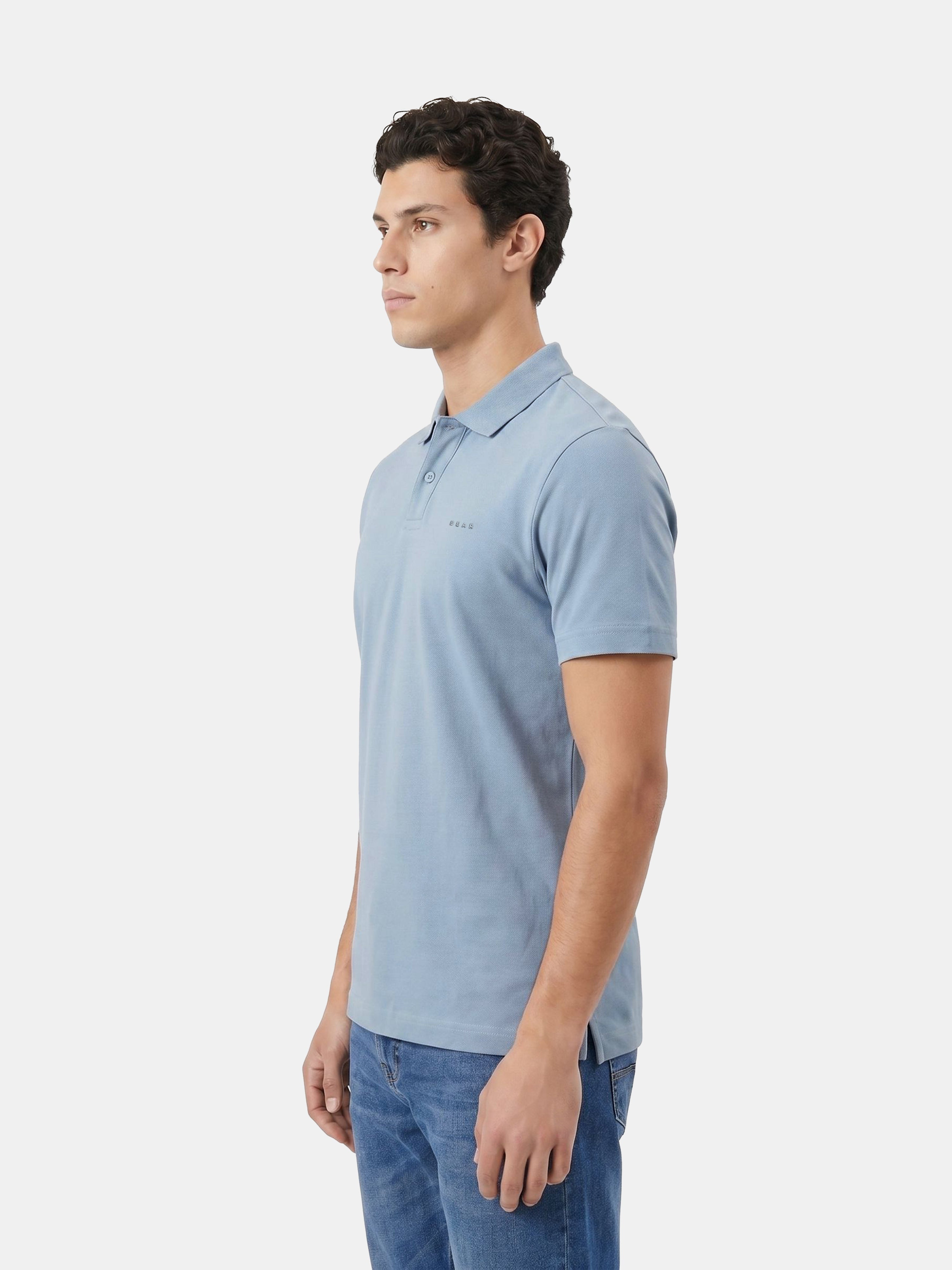 Men Blue Solid Cotton Polo T-Shirt