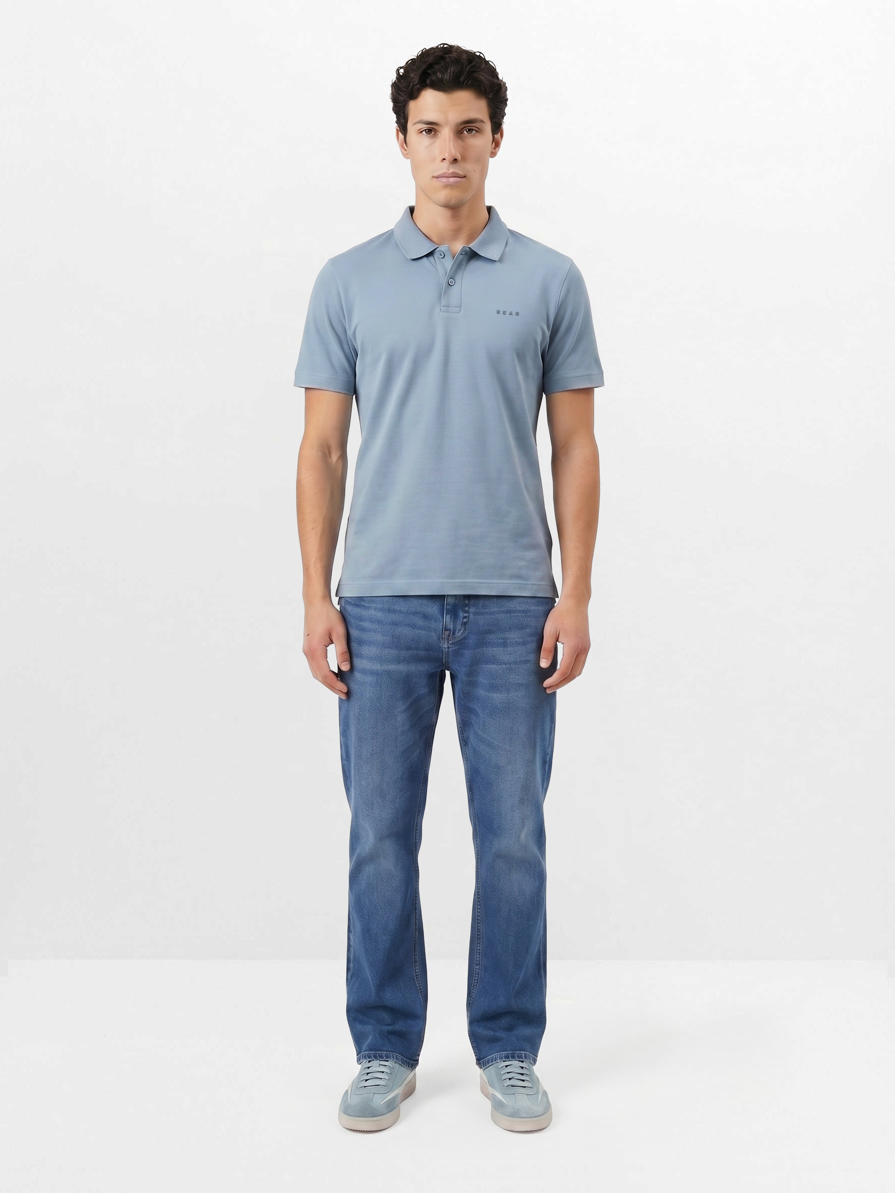Men Blue Solid Cotton Polo T-Shirt