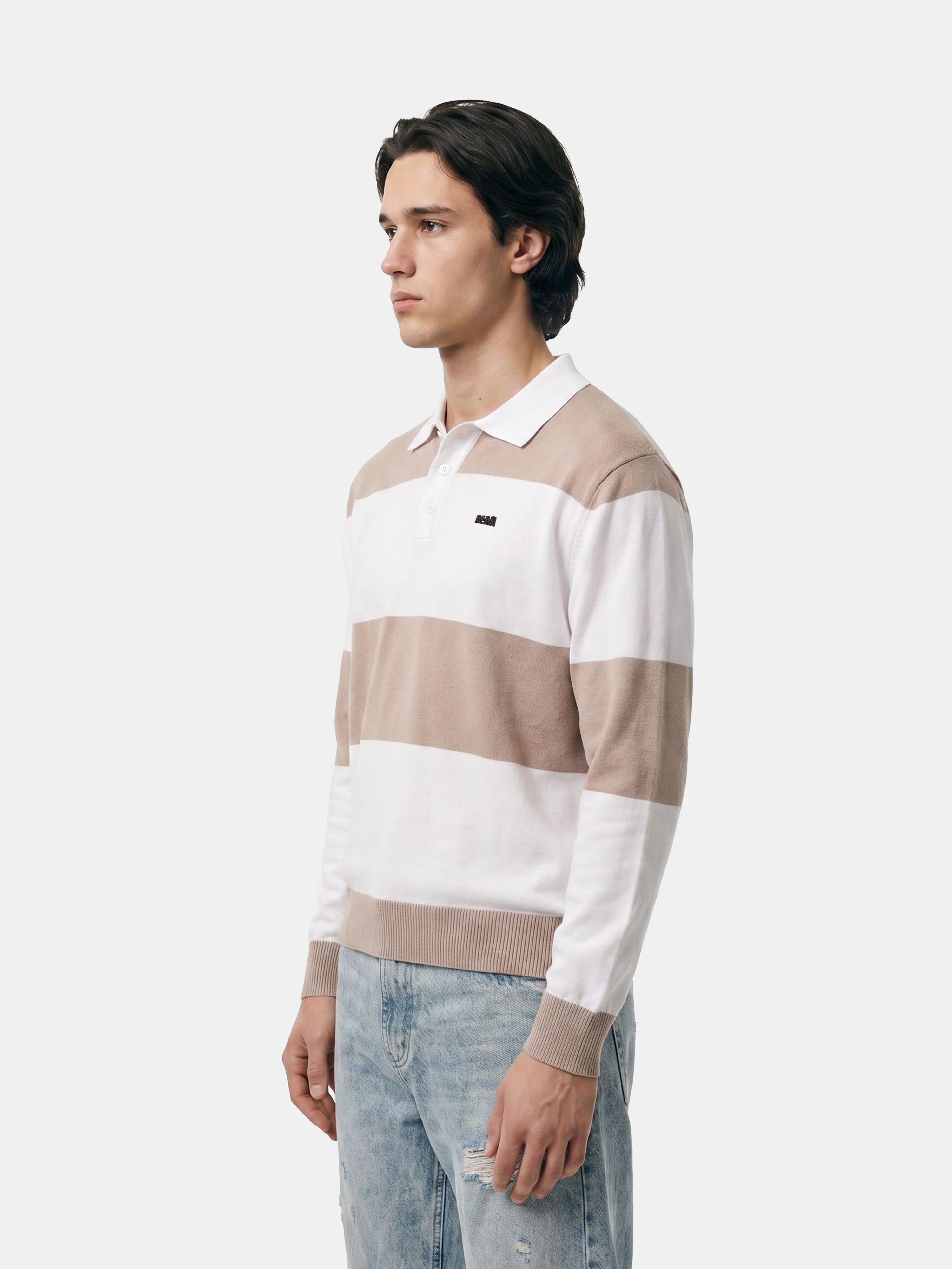Men Peach Striped Cotton Flat Knit Polo T-Shirt