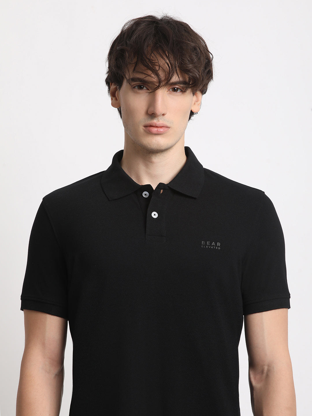 Men Black Solid Slim Fit Polo Collar T-shirt