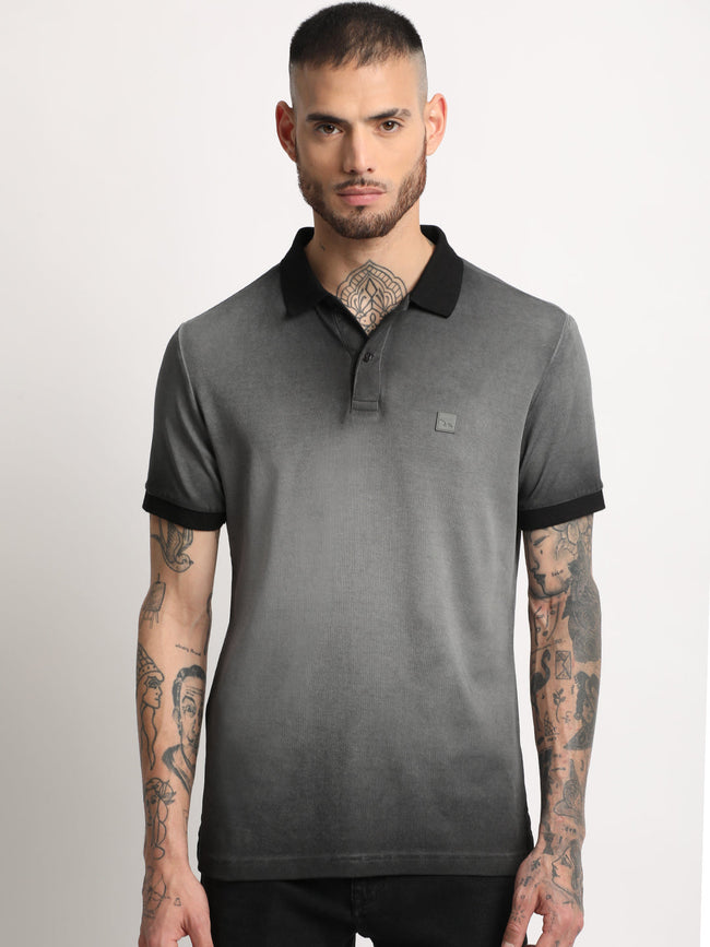 Men  Grey Faded Slim Fit Polo T-shirt
