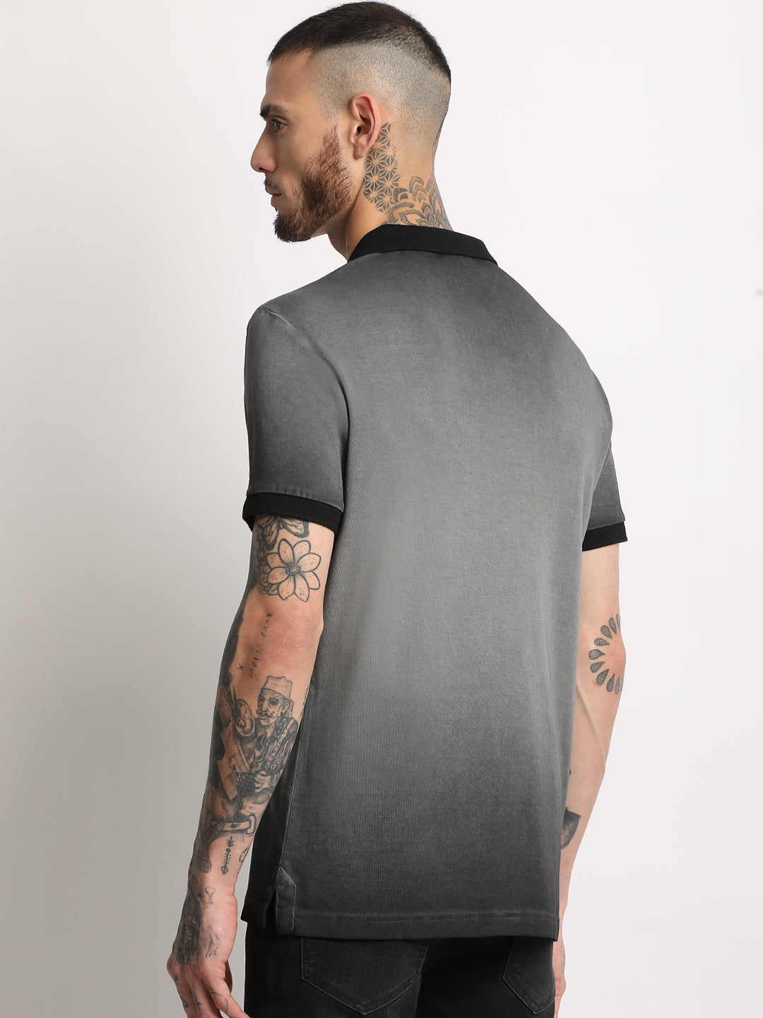 Men  Grey Faded Slim Fit Polo T-shirt
