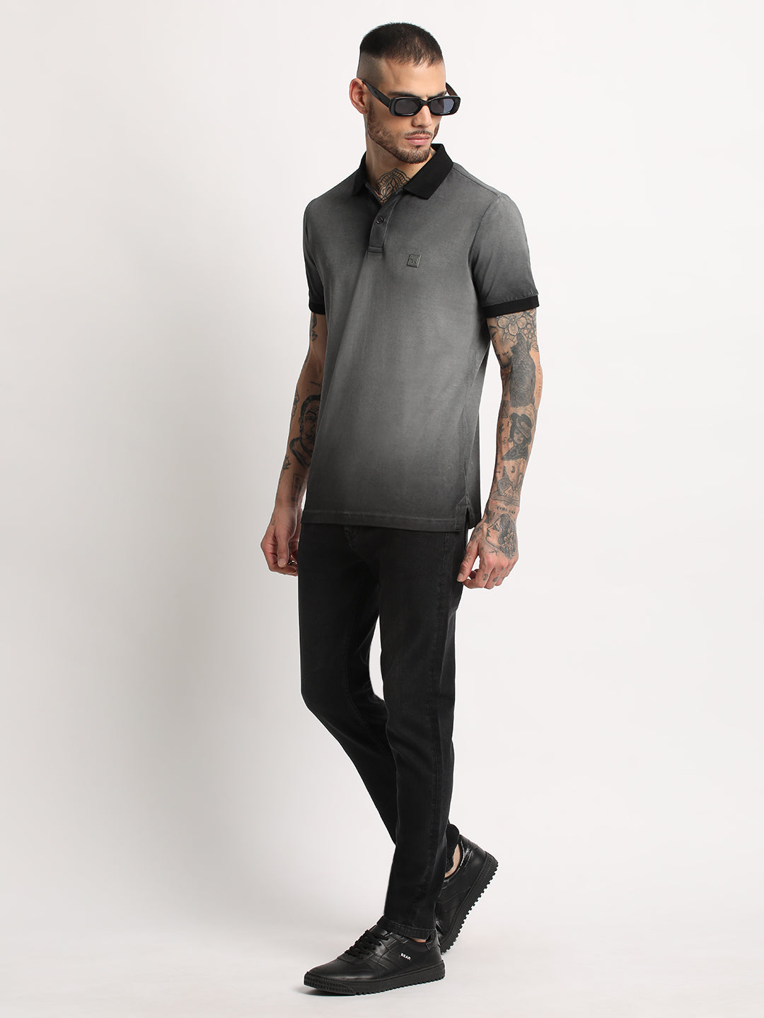 Men  Grey Faded Slim Fit Polo T-shirt