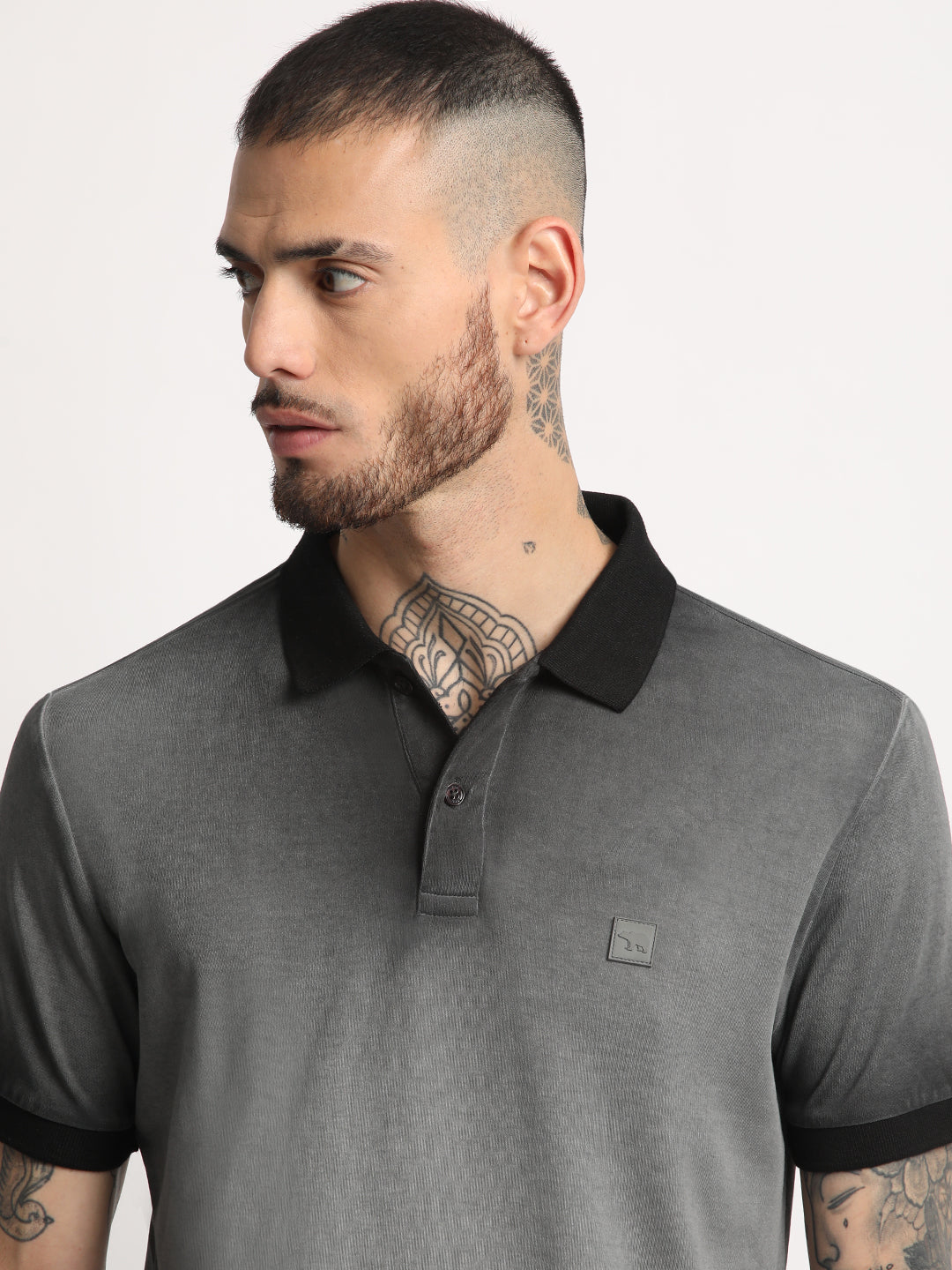 Men  Grey Faded Slim Fit Polo T-shirt