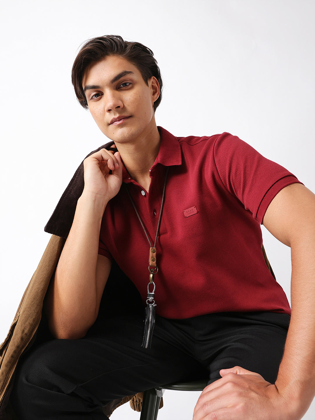 Men Maroon Solid Cotton Polo T-Shirt