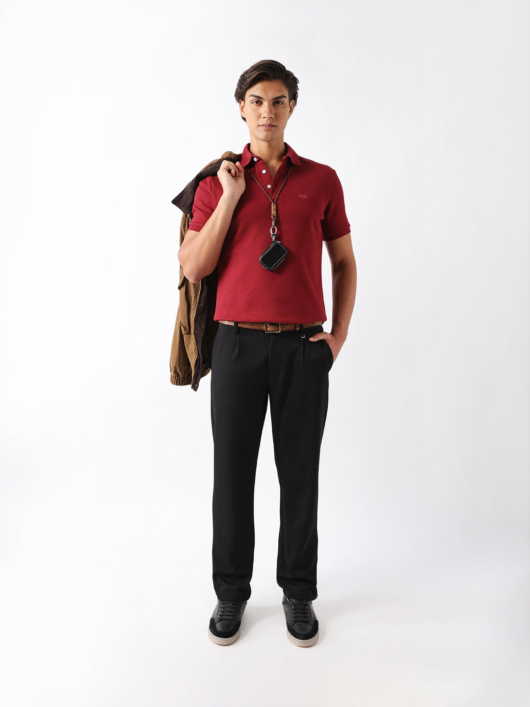 Men Maroon Solid Cotton Polo T-Shirt
