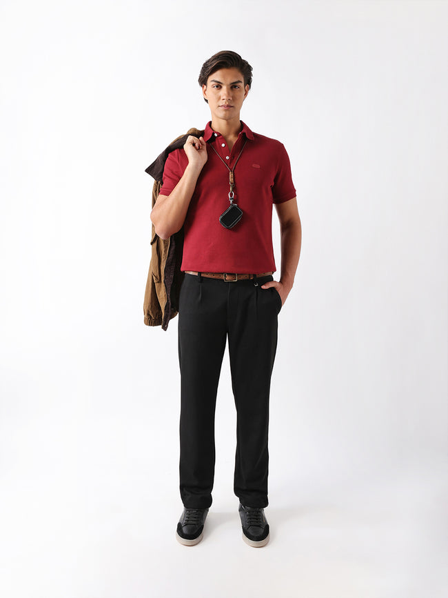 Men Maroon Solid Cotton Polo T-Shirt