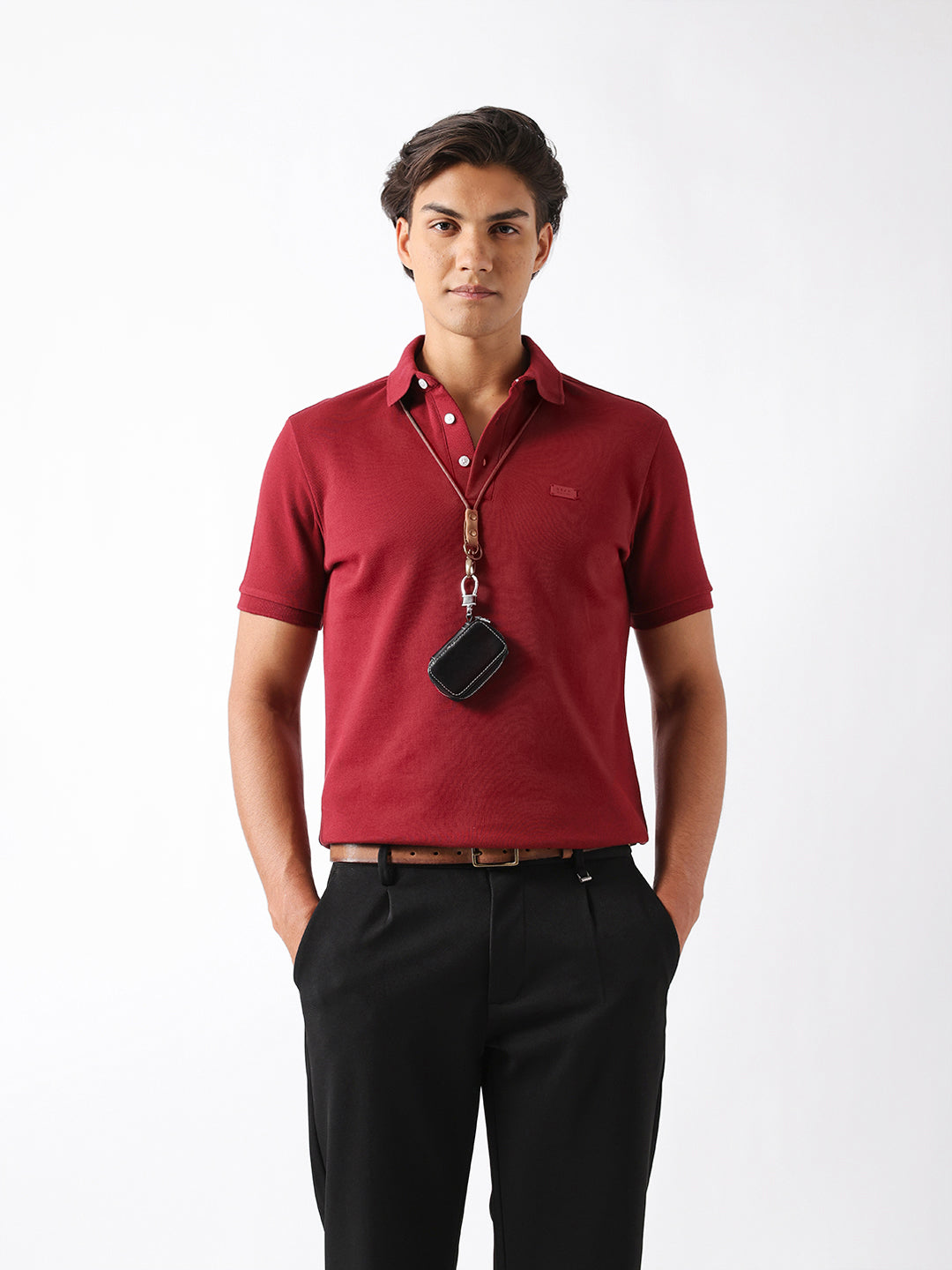 Men Maroon Solid Cotton Polo T-Shirt