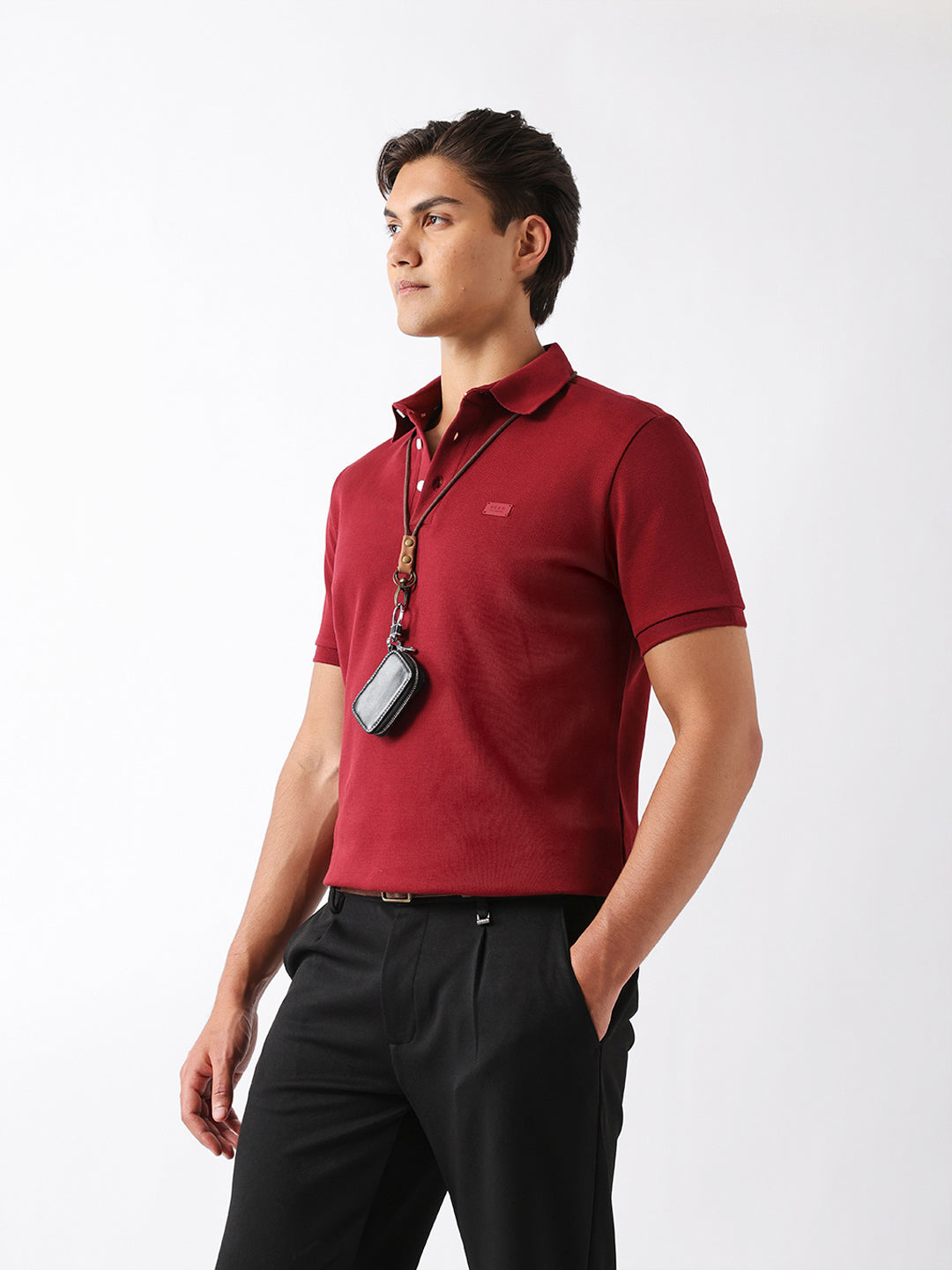 Men Maroon Solid Cotton Polo T-Shirt