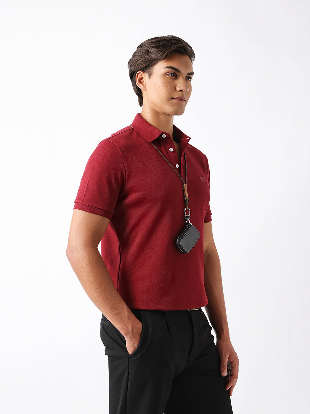 Men Maroon Solid Cotton Polo T-Shirt