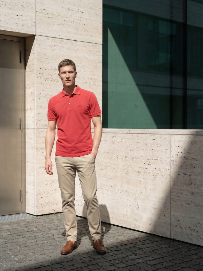 Men Peach Solid Cotton Polo T-Shirt