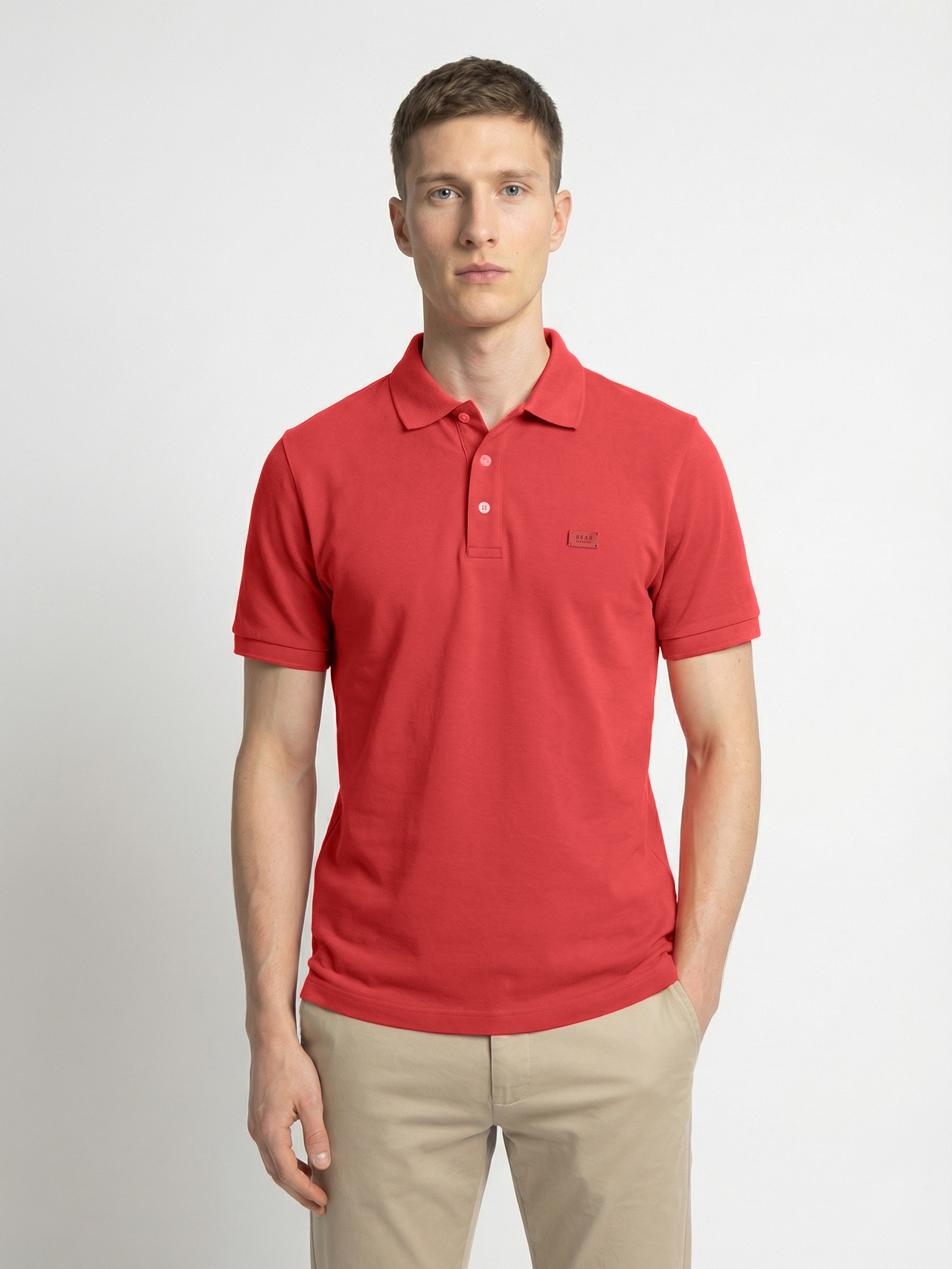 Men Peach Solid Cotton Polo T-Shirt