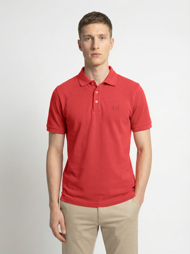 Men Peach Solid Cotton Polo T-Shirt