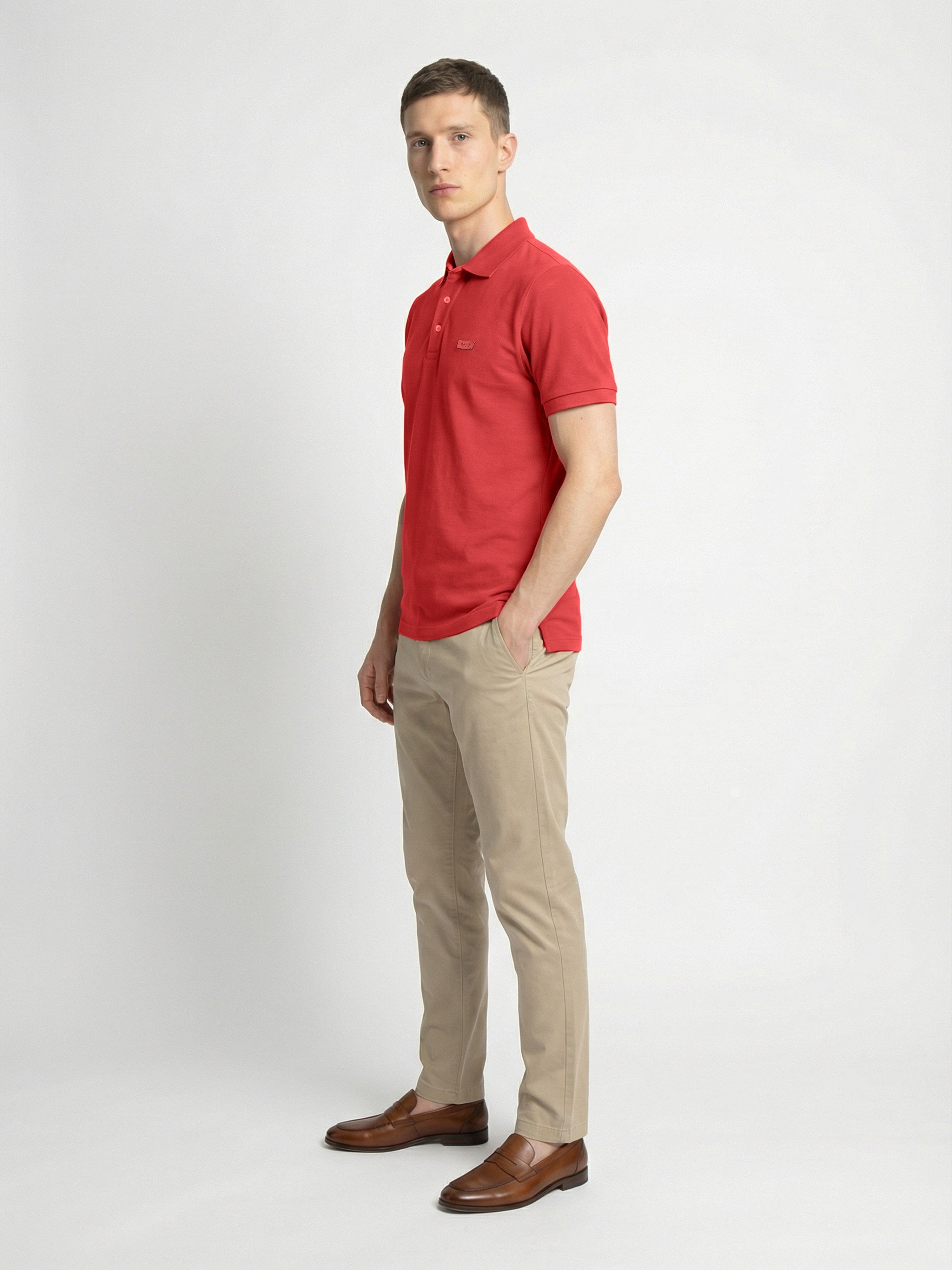 Men Peach Solid Cotton Polo T-Shirt