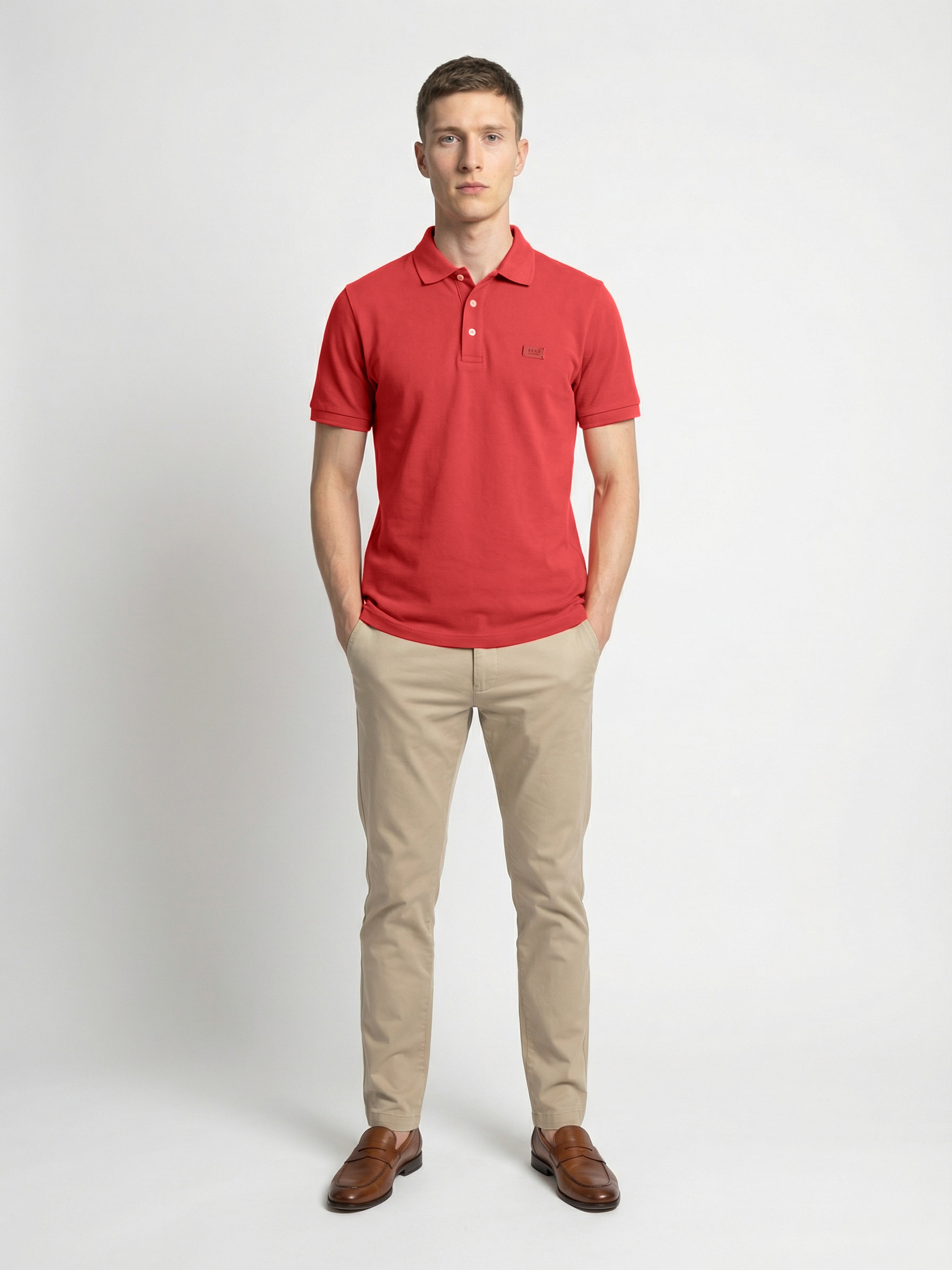 Men Peach Solid Cotton Polo T-Shirt