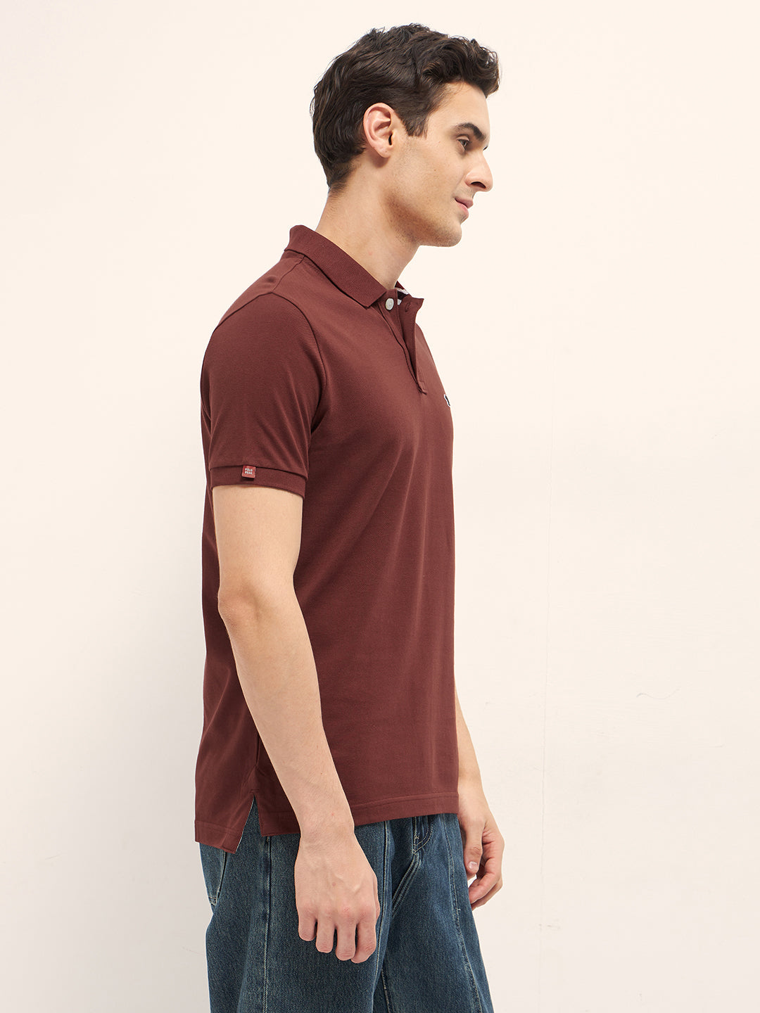 Men Rust Solid Regular Fit Polo