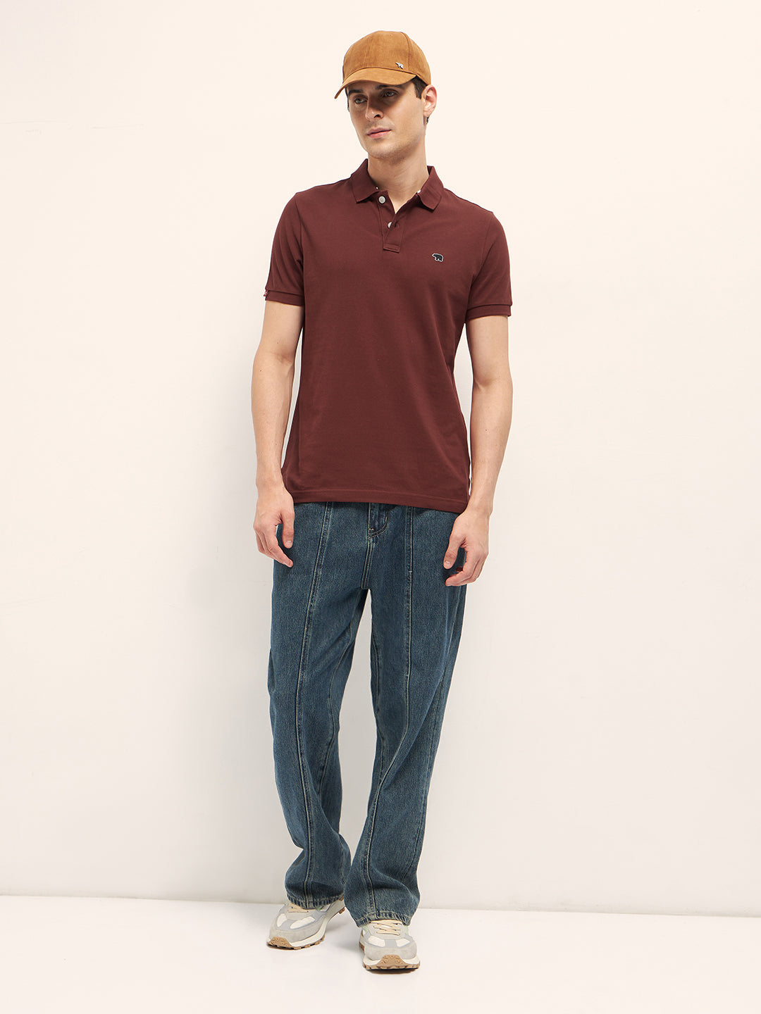 Men Rust Solid Regular Fit Polo
