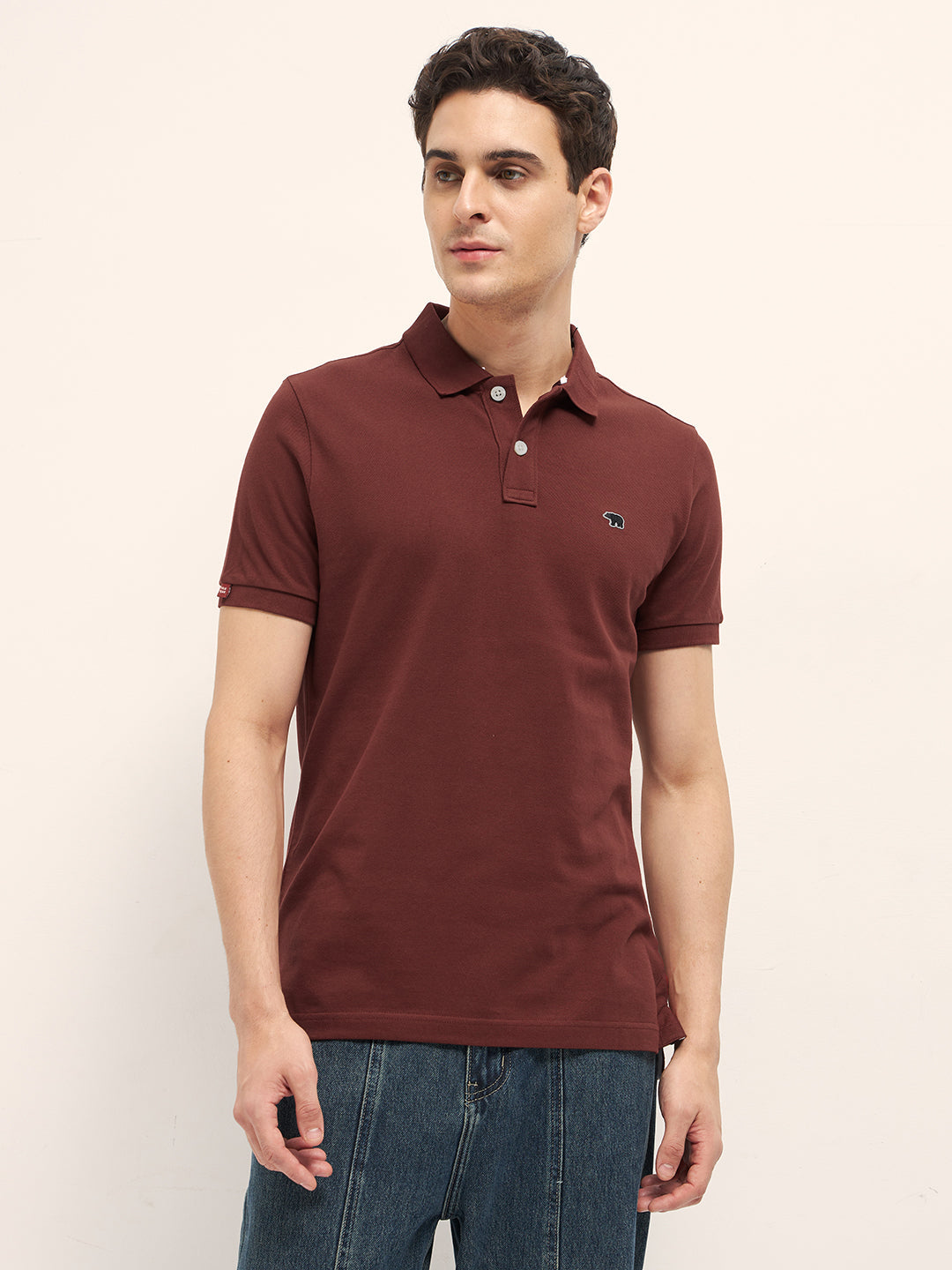 Men Rust Solid Regular Fit Polo