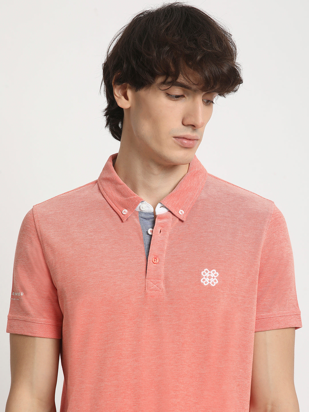 Men Peach Solid Regular Fit Polo Collar T-shirt