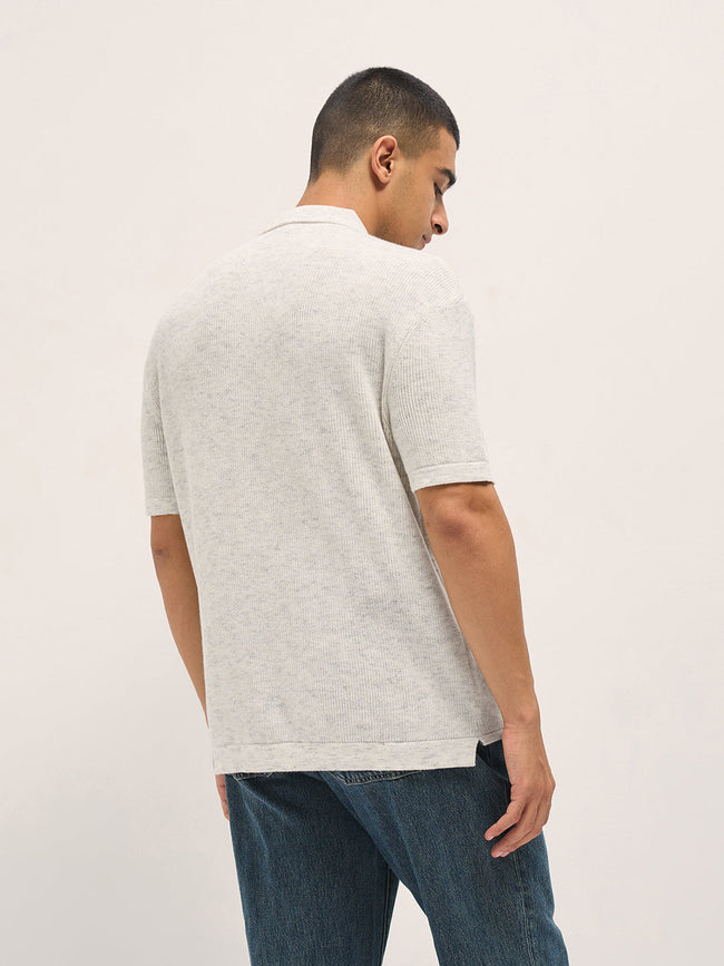 Men White Textured Knit Relaxed Fit Polo