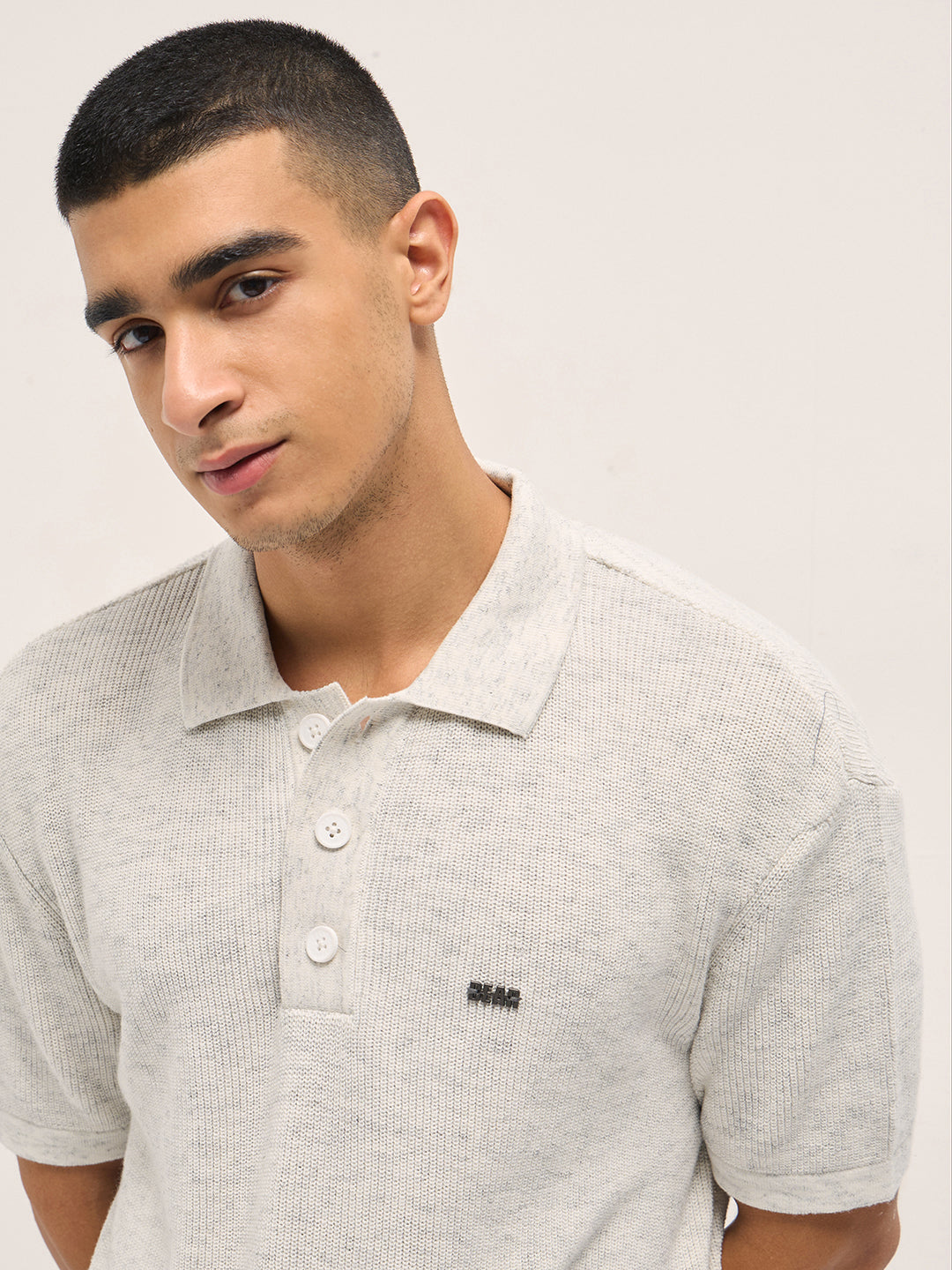 Men White Textured Knit Relaxed Fit Polo