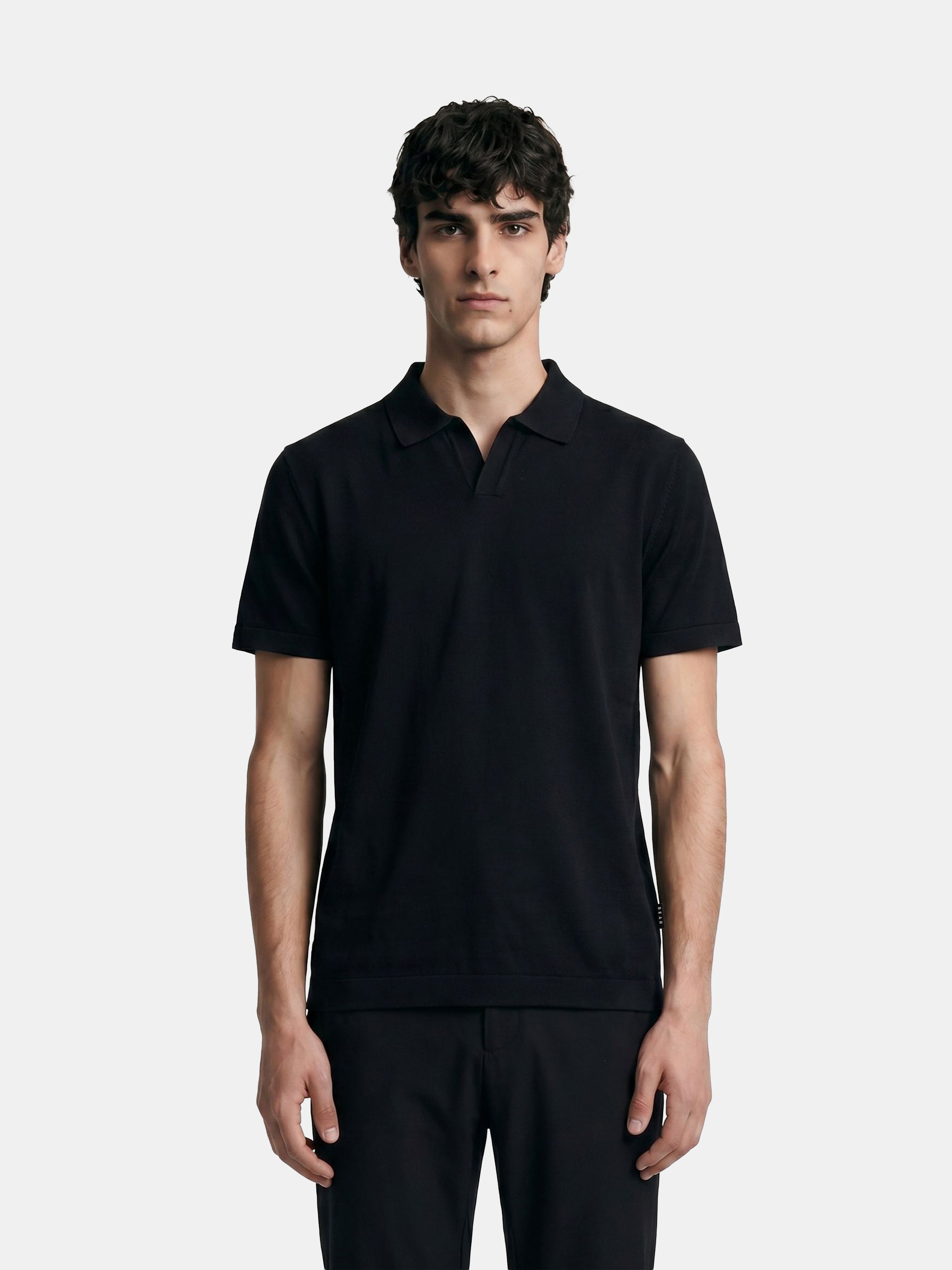 Men Black Solid Cotton Flat Knit Polo T-Shirt