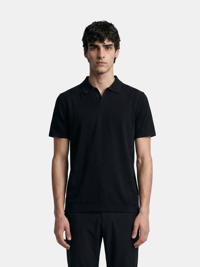 Men Black Solid Cotton Flat Knit Polo T-Shirt