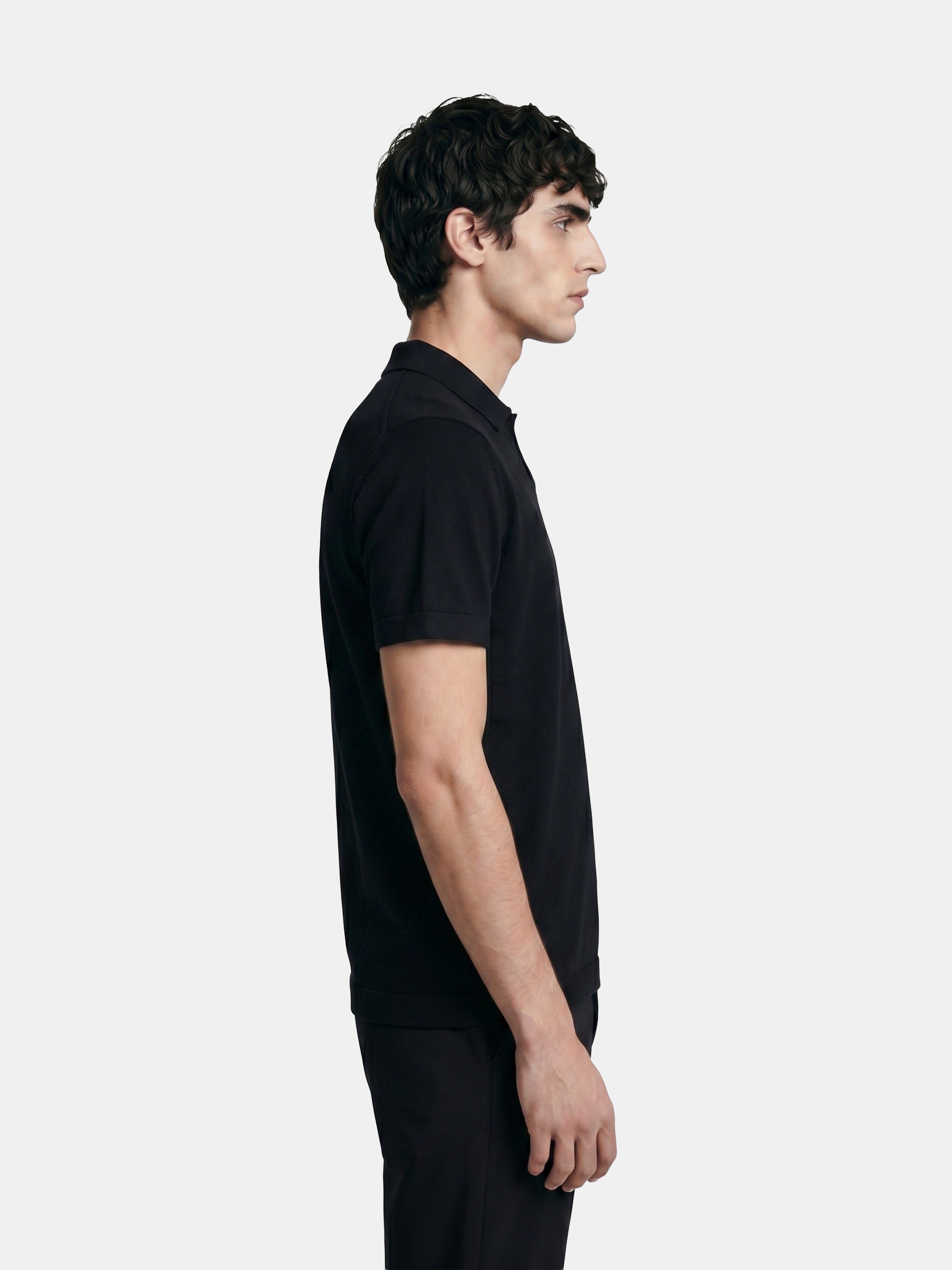 Men Black Solid Cotton Flat Knit Polo T-Shirt