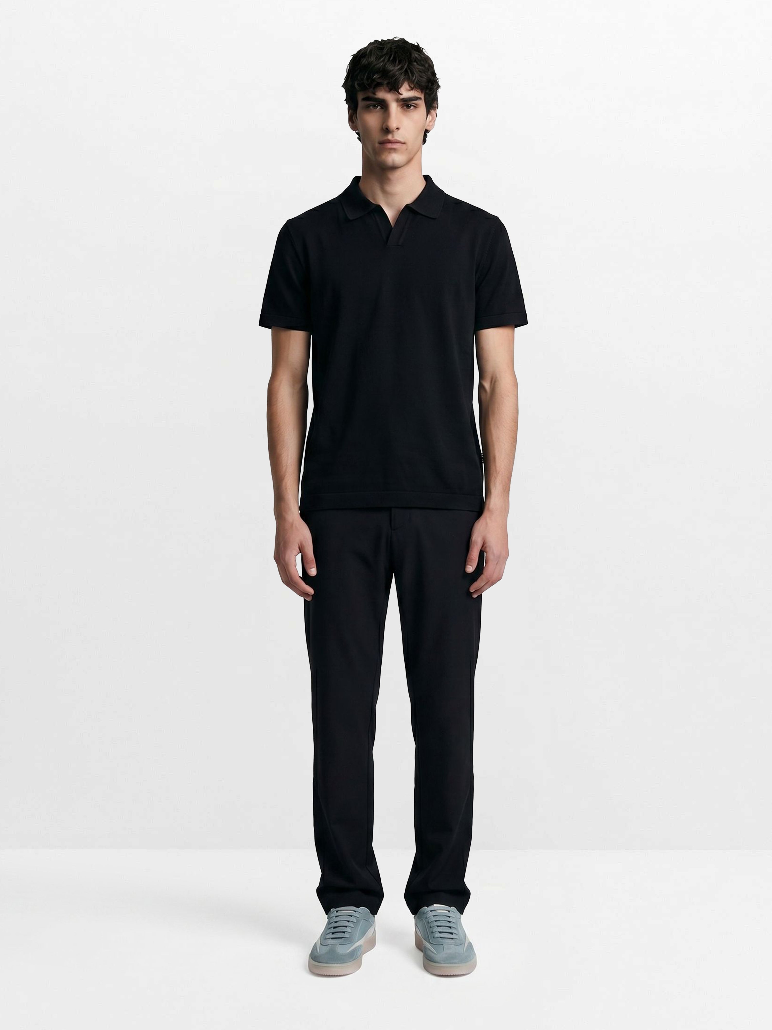 Men Black Solid Cotton Flat Knit Polo T-Shirt