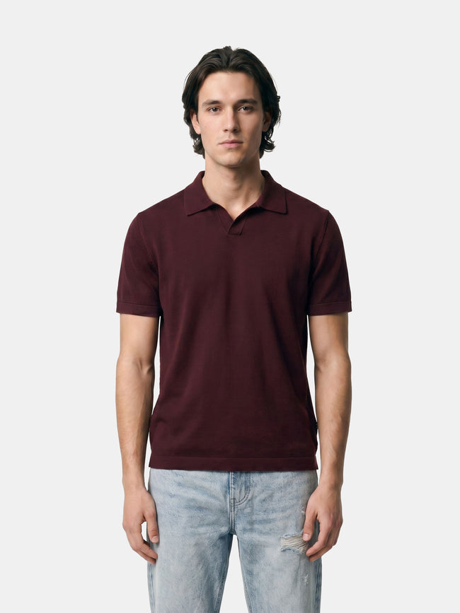 Men Maroon Solid Cotton Flat Knit Polo T-Shirt