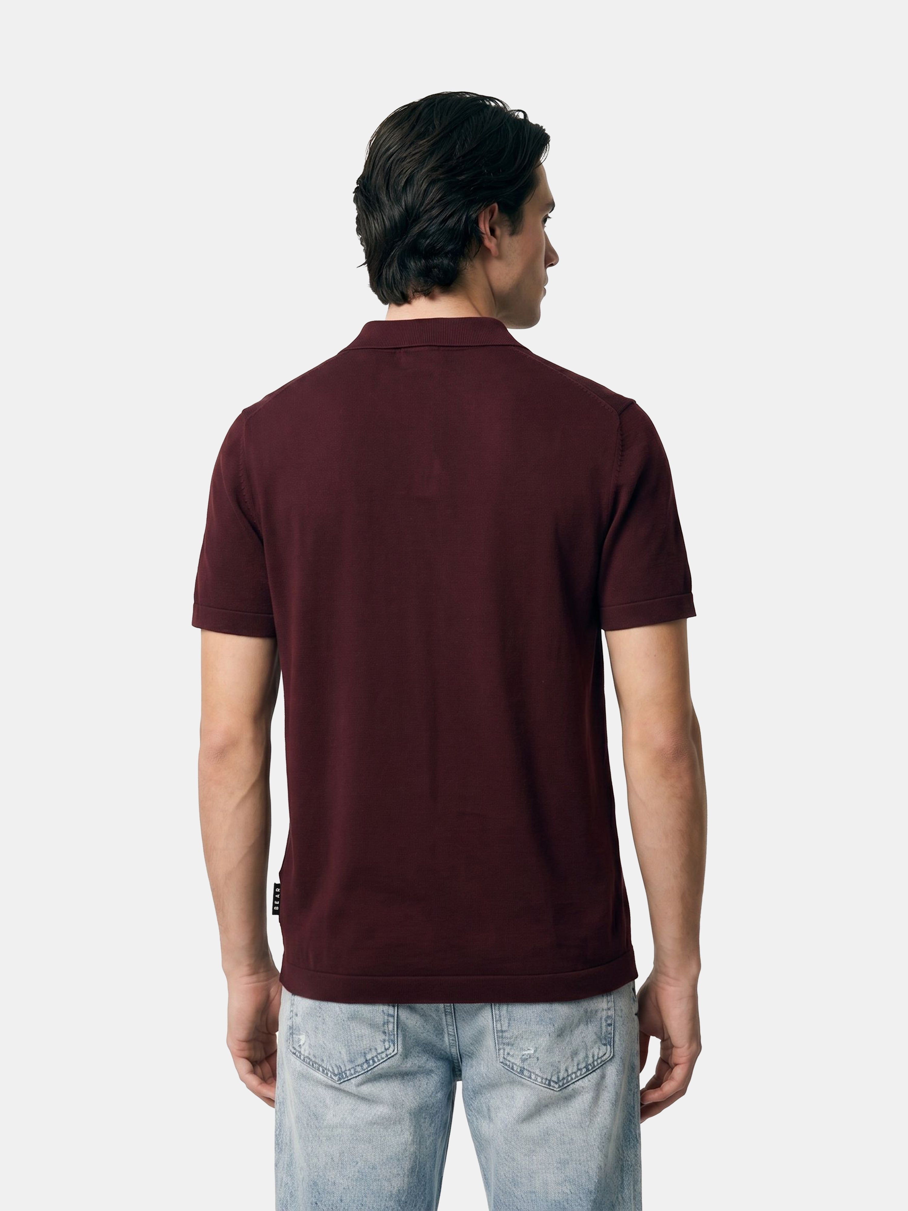 Men Maroon Solid Cotton Flat Knit Polo T-Shirt