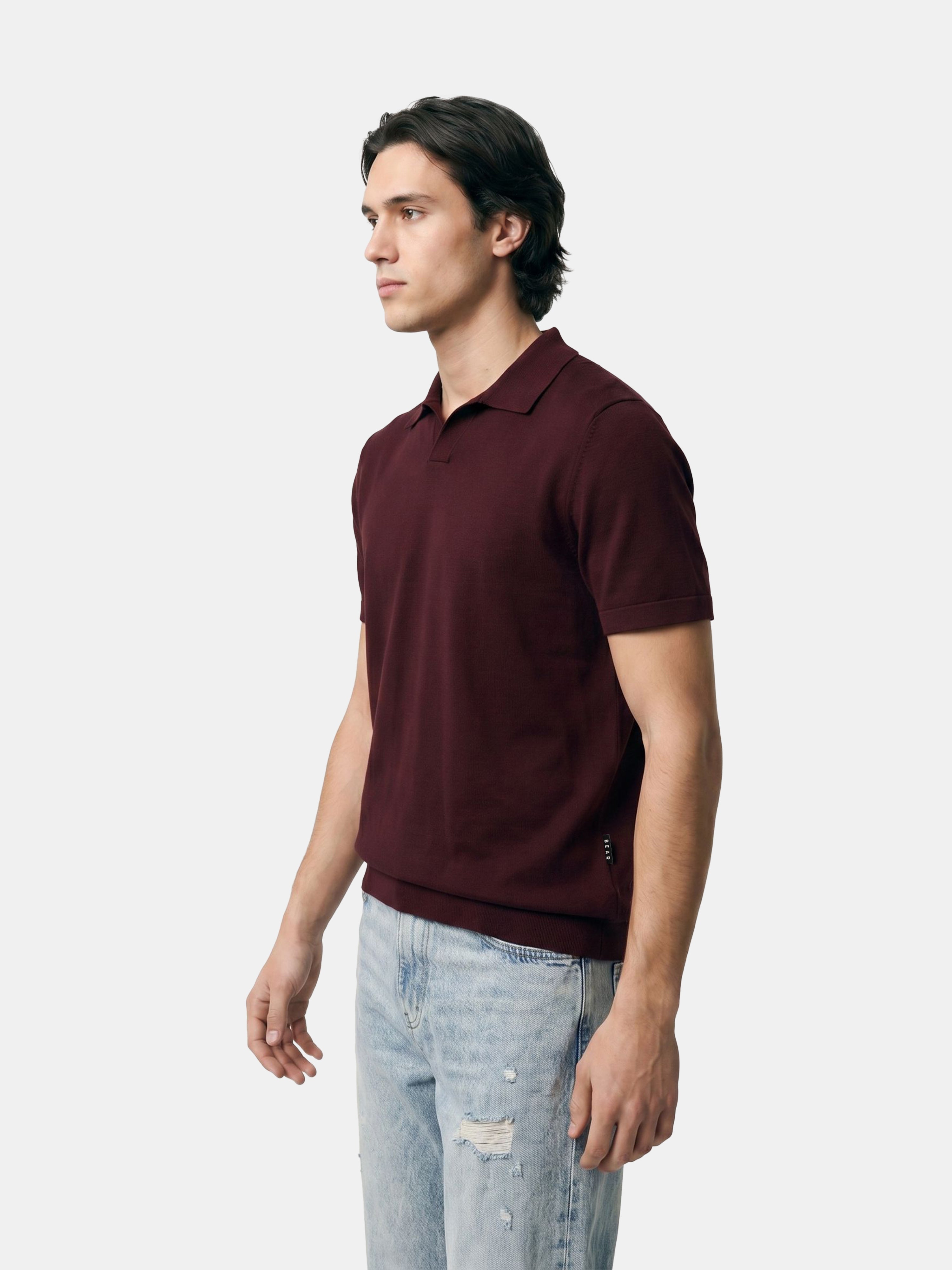Men Maroon Solid Cotton Flat Knit Polo T-Shirt