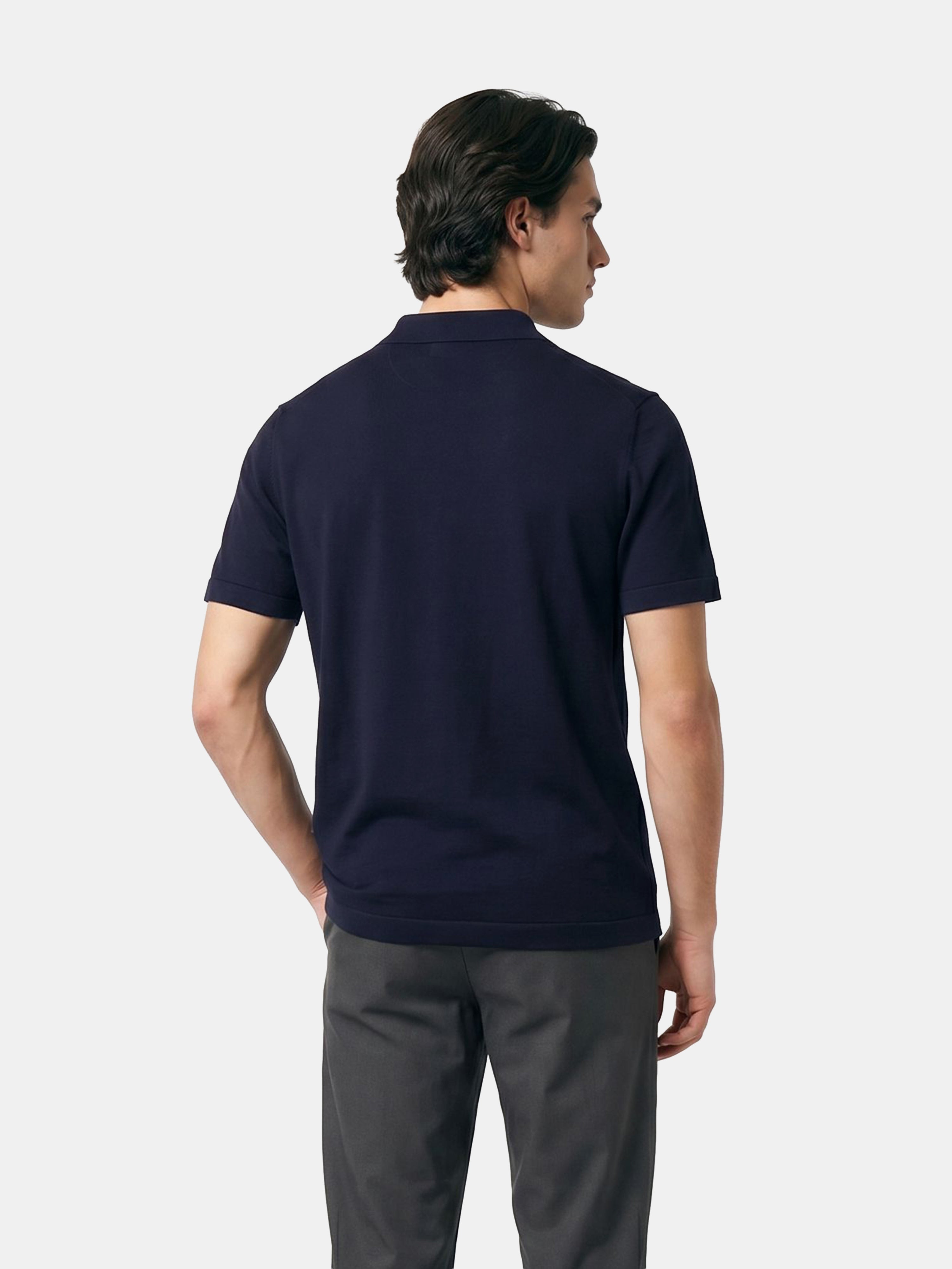 Men Navy Solid Cotton Flat Knit Polo T-Shirt