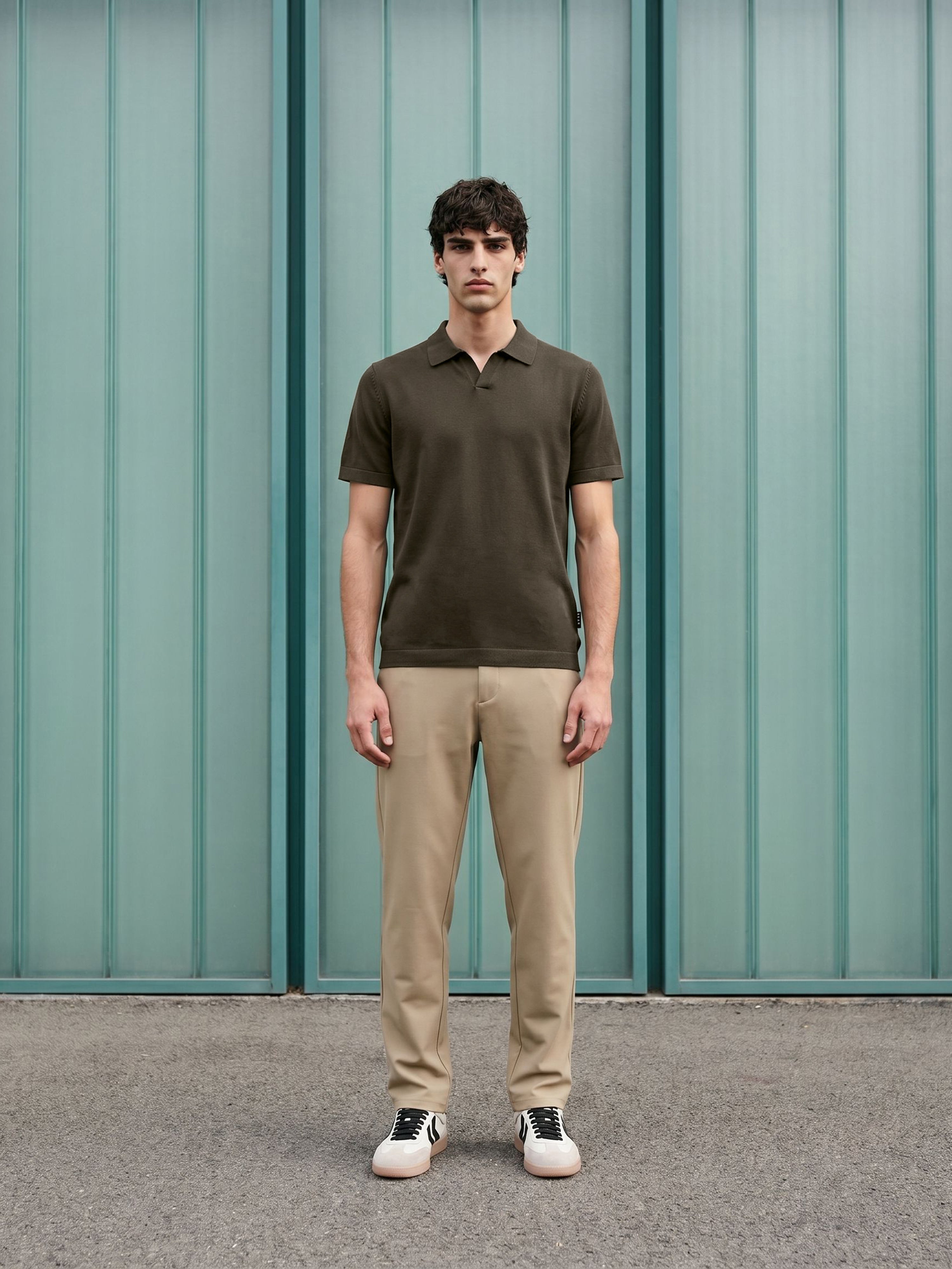 Men Olive Solid Cotton Flat Knit Polo T-Shirt