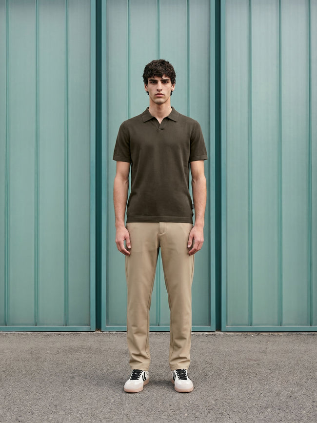 Men Olive Solid Cotton Flat Knit Polo T-Shirt