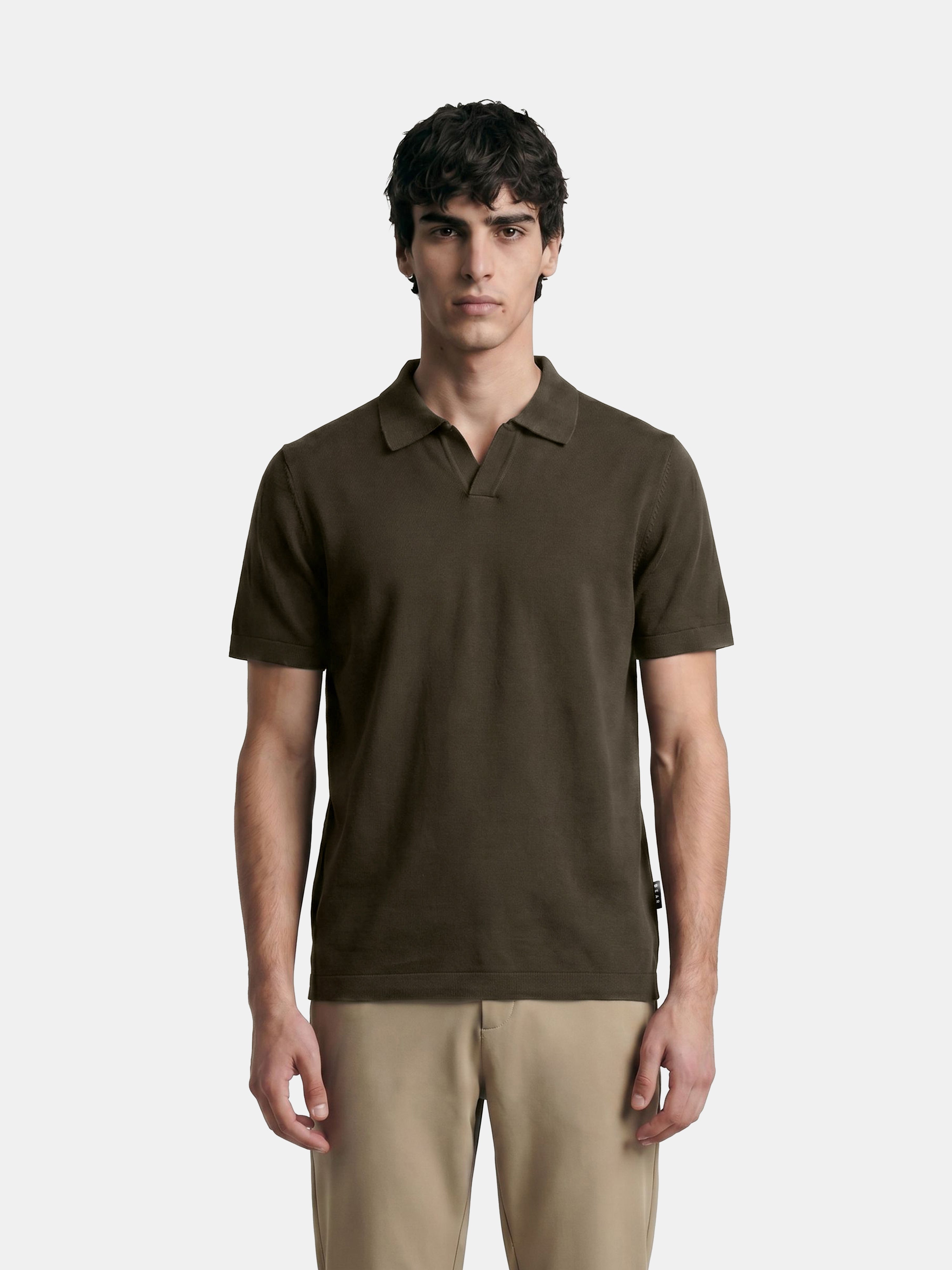 Men Olive Solid Cotton Flat Knit Polo T-Shirt