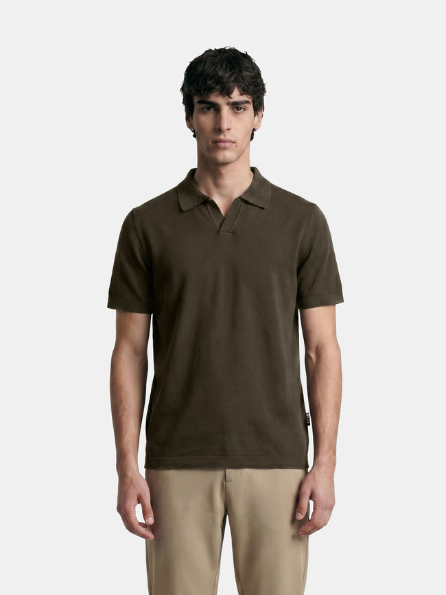 Men Olive Solid Cotton Flat Knit Polo T-Shirt